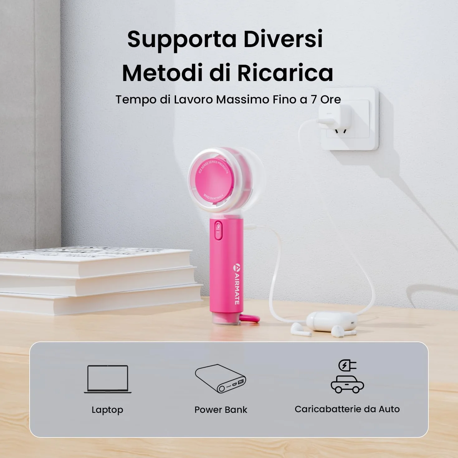 AIRMATE Ventilatore Portatile, Mini Ventilatore USB Ricaricabile, Mini Ventilatore Turbo con Potenza di Ventilazione Ultra Potente a 13000 giri, Ventolino Portatile per Viaggi, All'aperto - Rosa