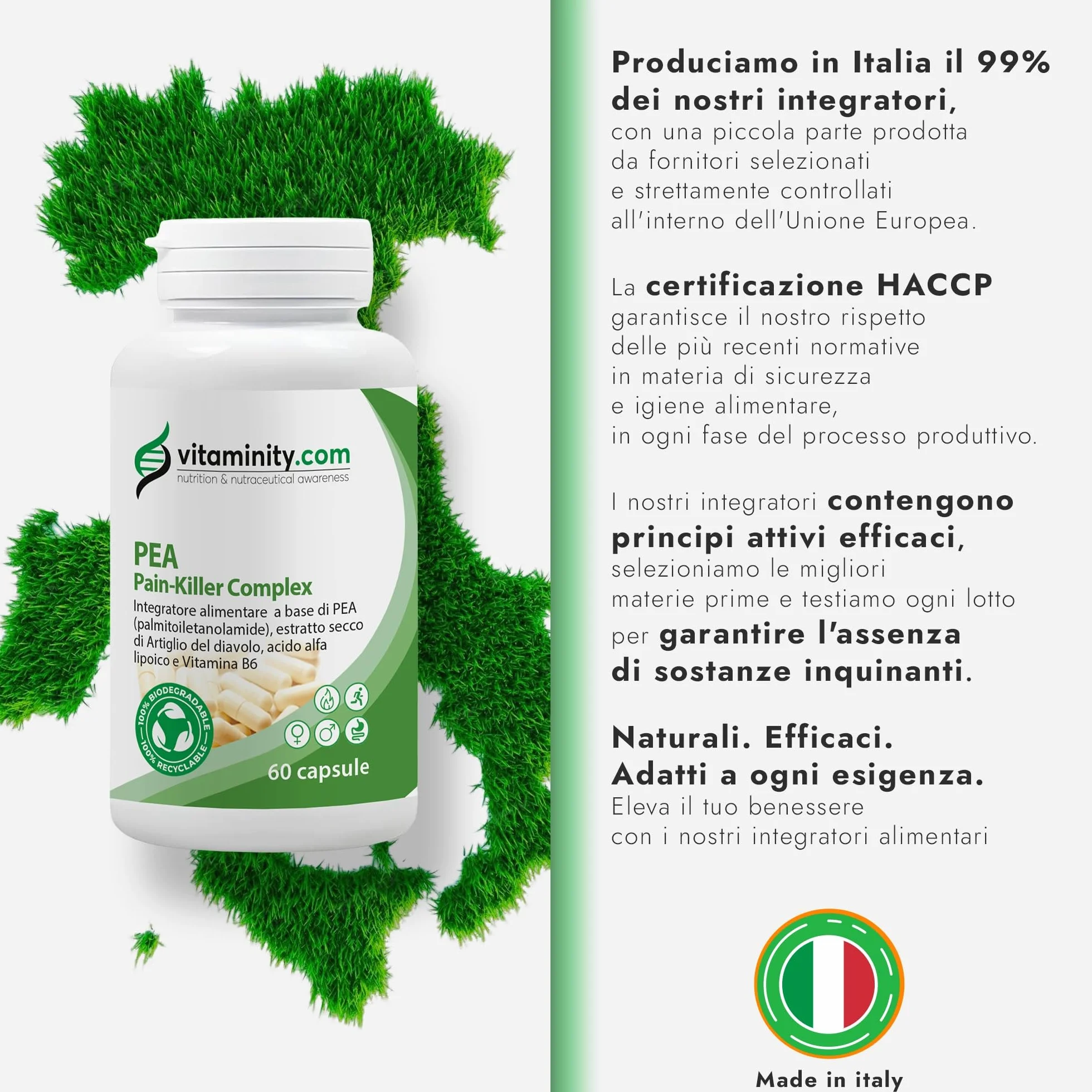 Vitaminity PEA Complex 60 capsule Integratore per Infiammazioni Muscolari di Nervi Muscoli e Articolazioni