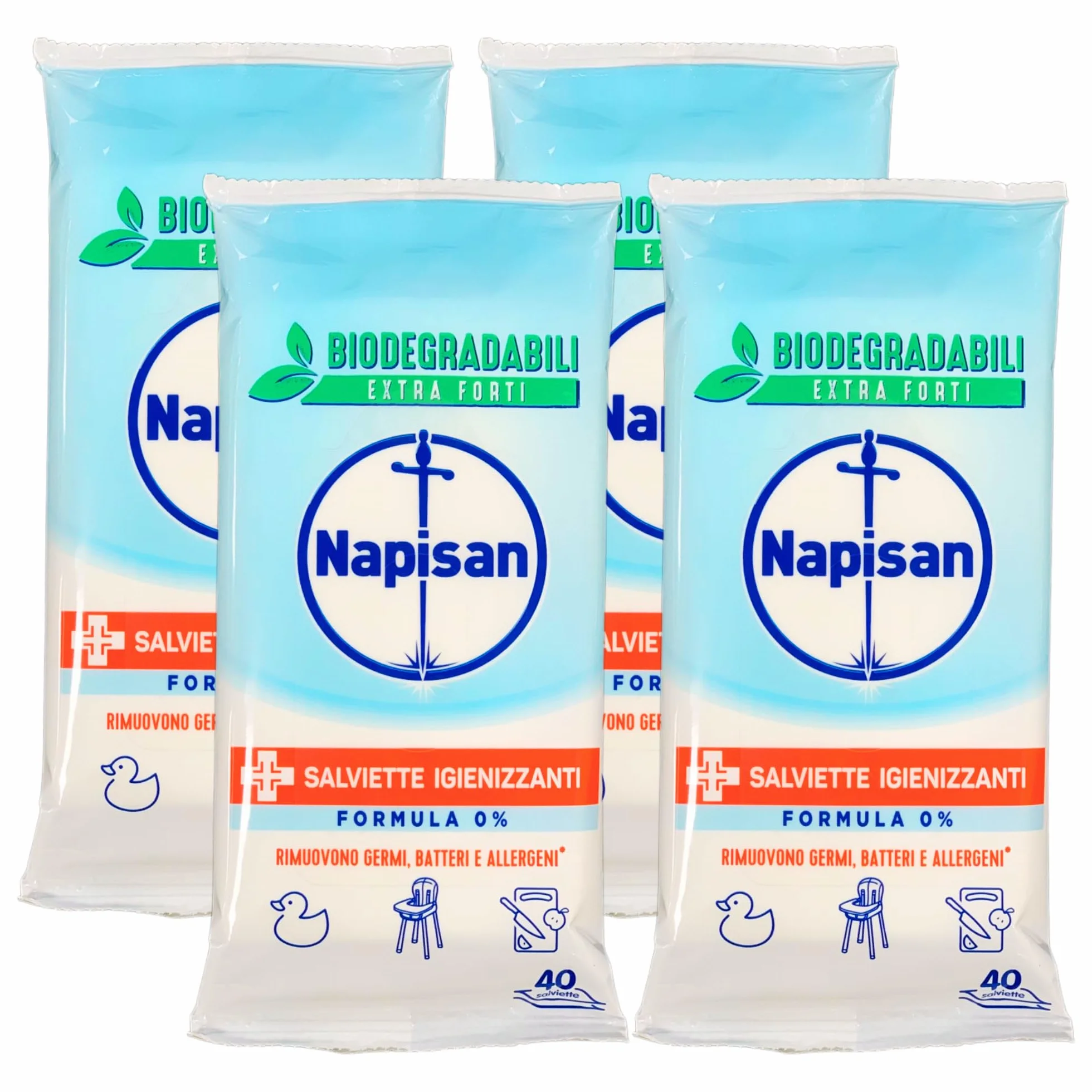 Salviette Igienizzanti Multiuso Biodegradabili Extra Forti 40 Salviette (4 Confezioni) FORMULA 0%