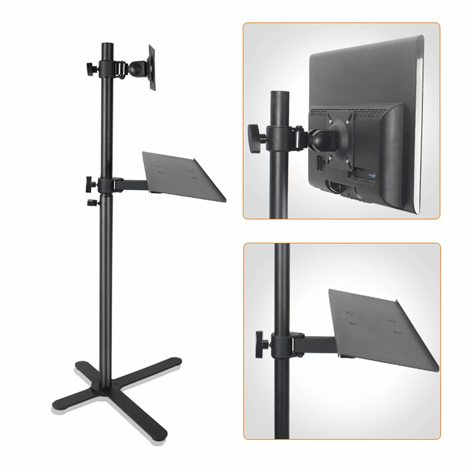 Supporto Per Monitor Da Pavimento Supporto Per Monitor 12"-27" Mobile Supporto Singolo Per Monitor Supporto Per Monitor Regolabile In Altezza Con Staffa Per Tastiera, Supporta Fino A 44 Libbre Suppor