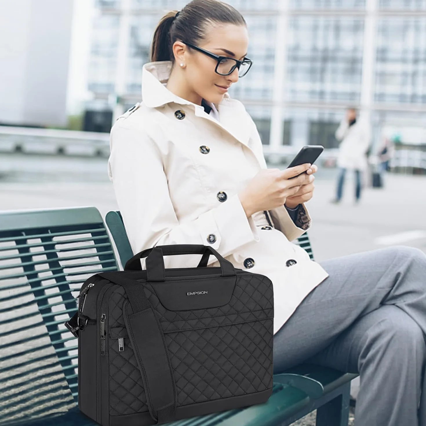 EMPSIGN Borsa porta PC 17,3 pollici, cartella da viaggio espandibile con grande capacità per uomo e donna per ufficio e lavoro, custodia per computer idrorepellente con tasche RFID, nera
