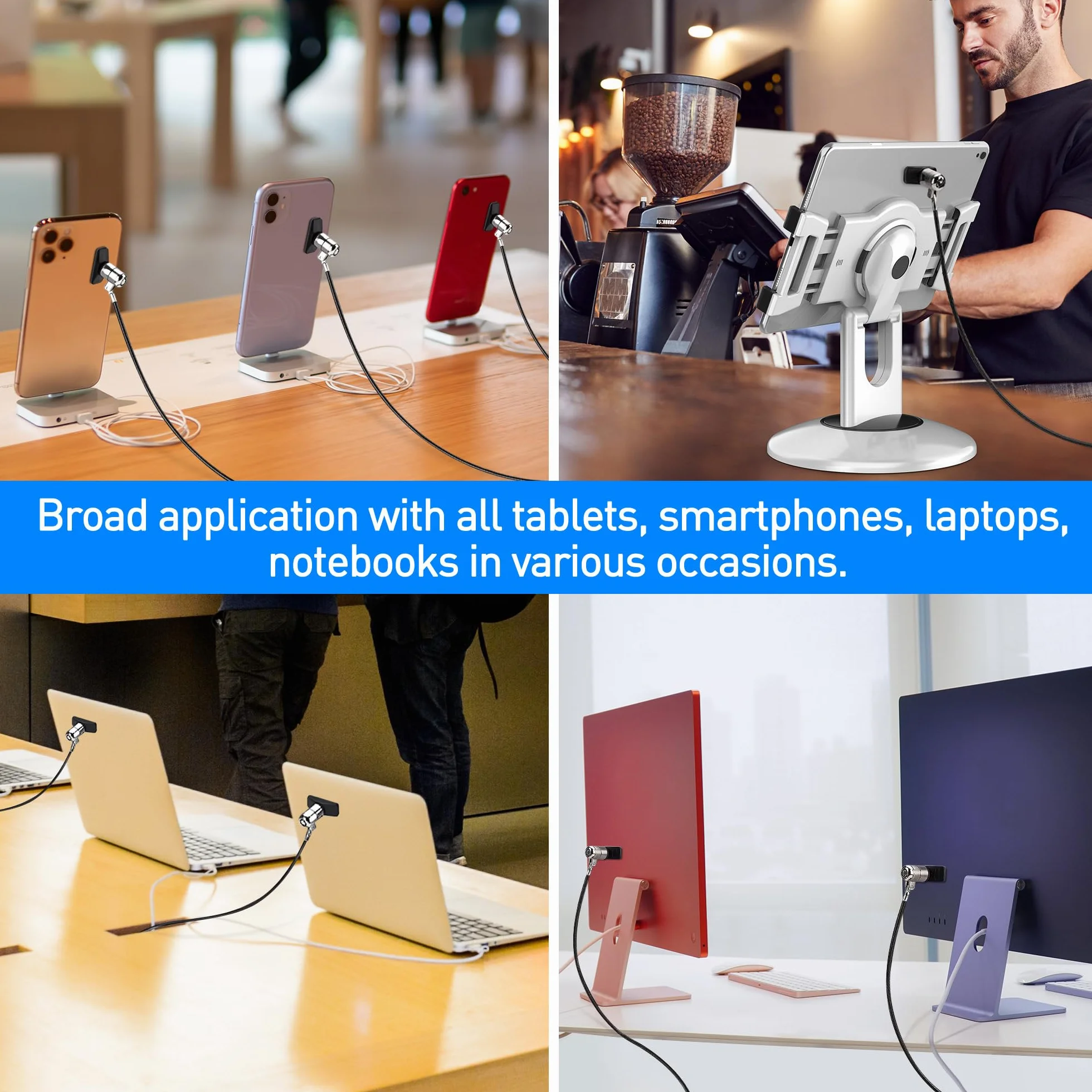 AboveTEK Lucchetto per Laptop, Lucchetto di Sicurezza con Cavo per Tablet, Kit di Bloccaggio per iPad in Acciaio Resistente a 2 Chiavi per iPhone/Mobile/Notebook/Computer/Monitor/Mac/Laptop