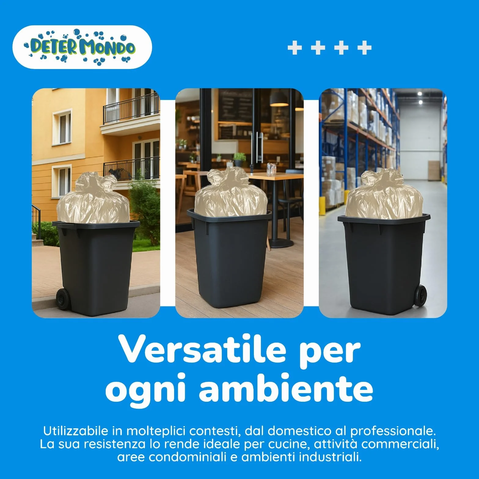 DETERMONDO 40 Sacchi Spazzatura 90x120 cm 120L Resistenti Materiale Riciclabile 4 Rotoli da 10 Pezzi Ambra
