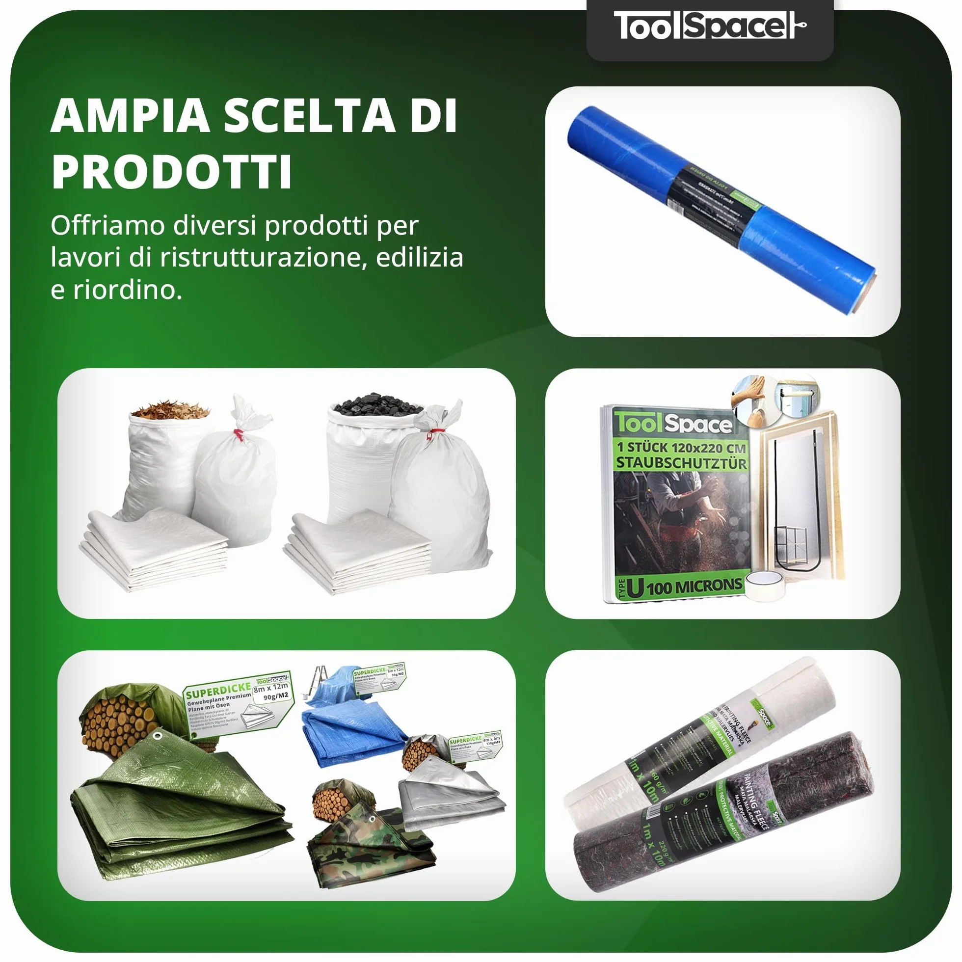 ToolSpace Sacchi in Rafia Polipropilene 65x105 cm 50 kg Resistenti per Carico Pesante Edilizia Cantiere
