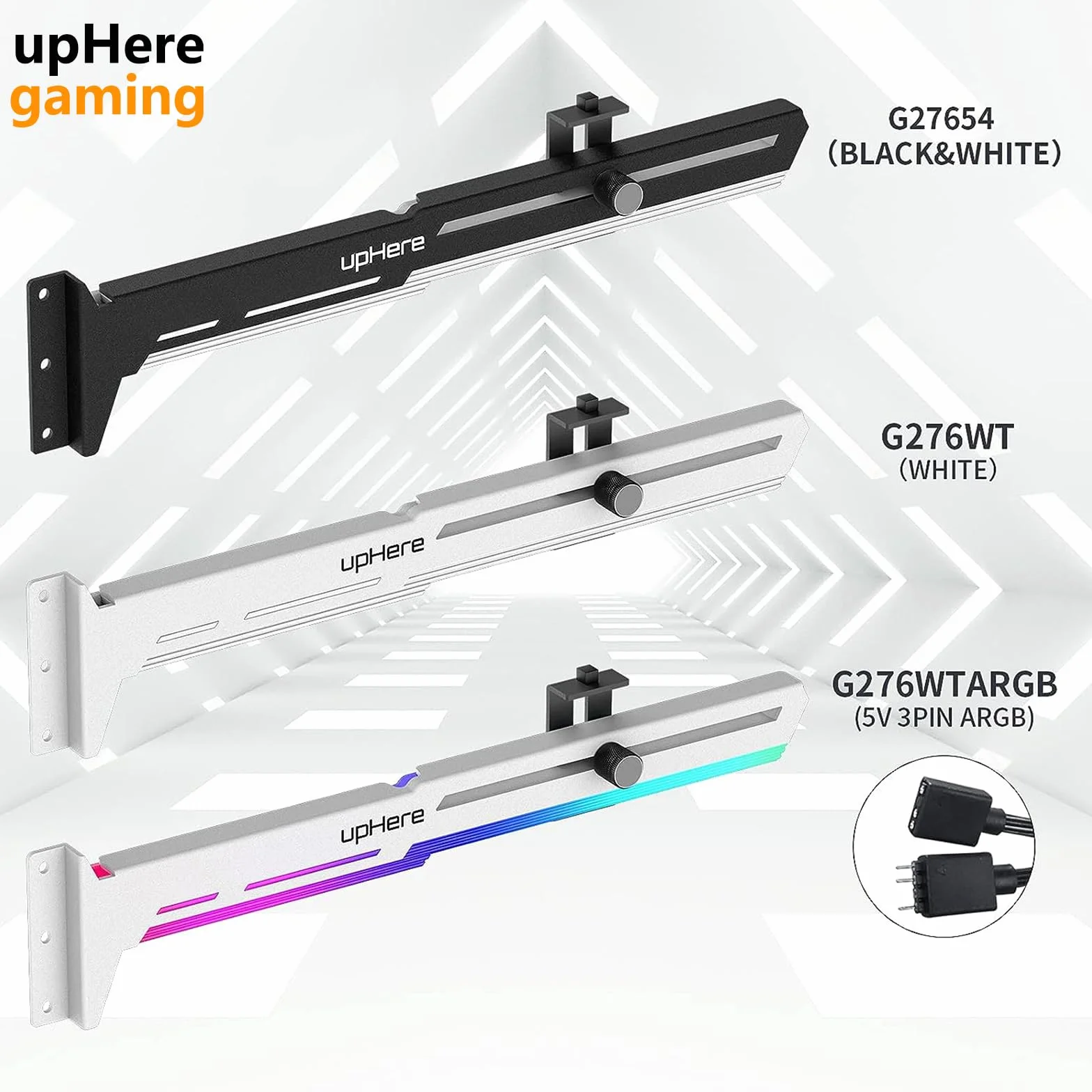 upHere gaming Supporto Scheda Video e Grafica con LED ARGB, Supporto a Sfera e Custodia Frame per Schede Singole o Doppie, G276WTARGB