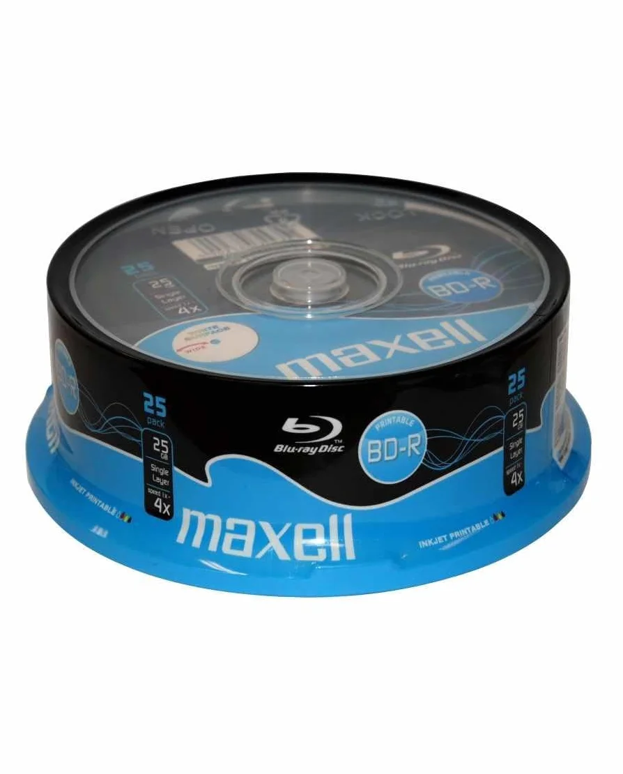 BLU-RAY - Maxell BD-R 25Gb, velocità 1-4x, stampabile (fullprintable) - Campana da 25pz
