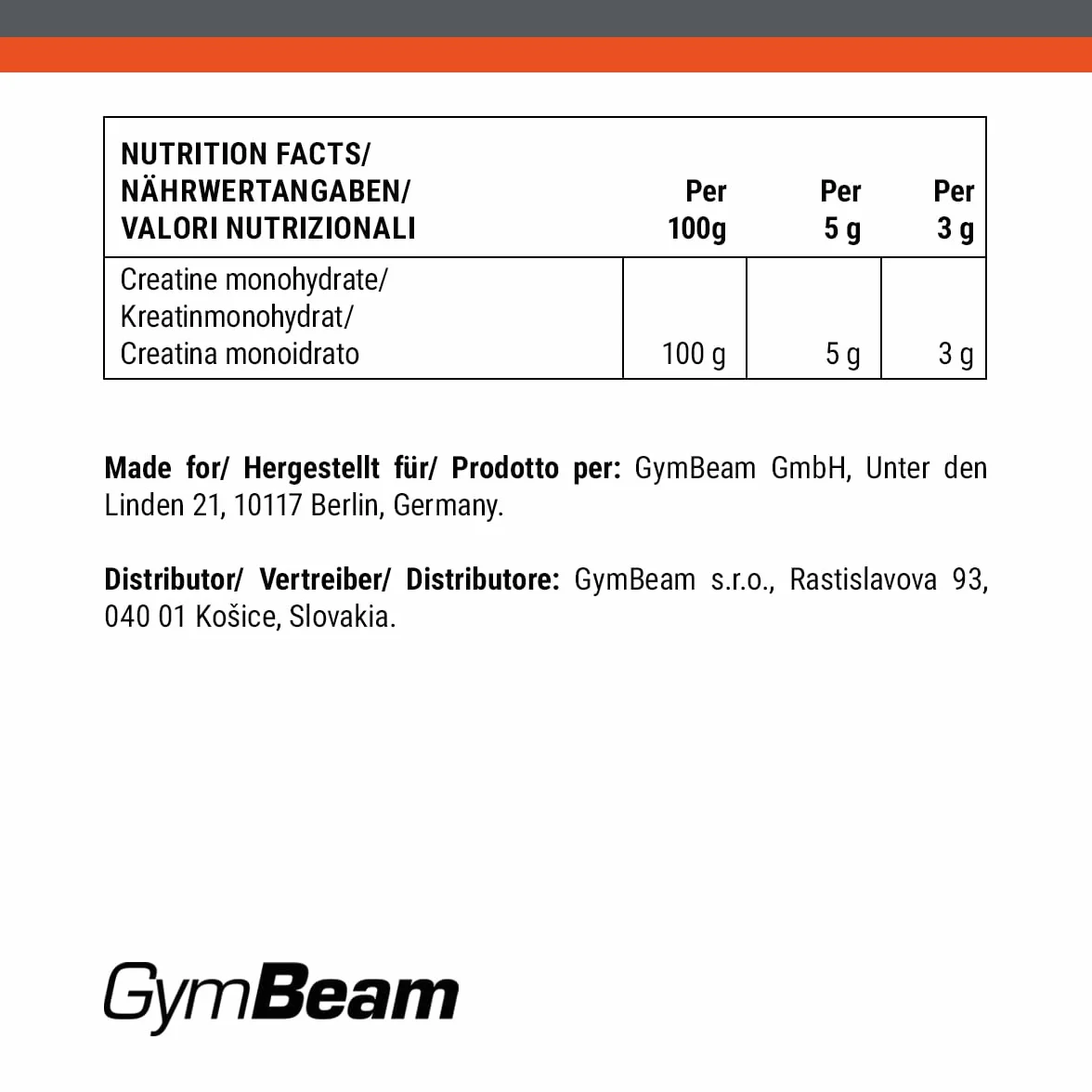GymBeam Creatina Monoidrato Micronizzata Creapure 250 g Unflavored