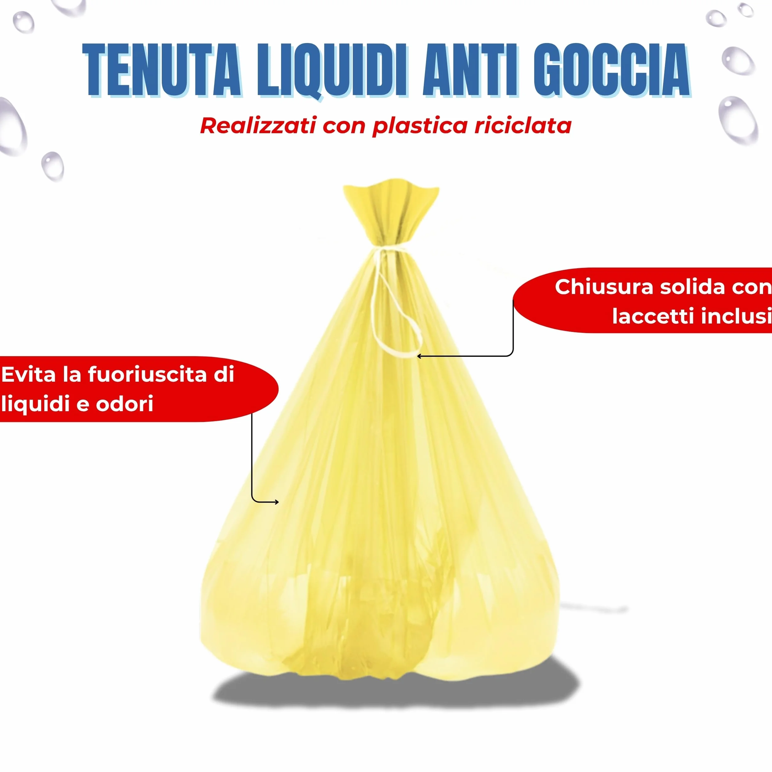 Bottari 60 Sacchi Immondizia 110L 70x110 cm con Laccetti di Chiusura Gialli