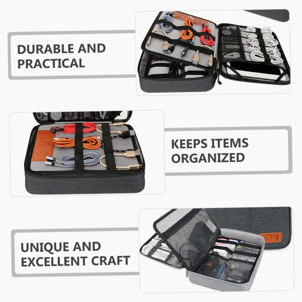 Veemoon Borsa Organizer per Cavi da Esterno Custodia per Dispositivi Elettronici Design Strati Ampia Capacità per Contenere Telefoni Tablet da Adattatori di Alimentazione Schede