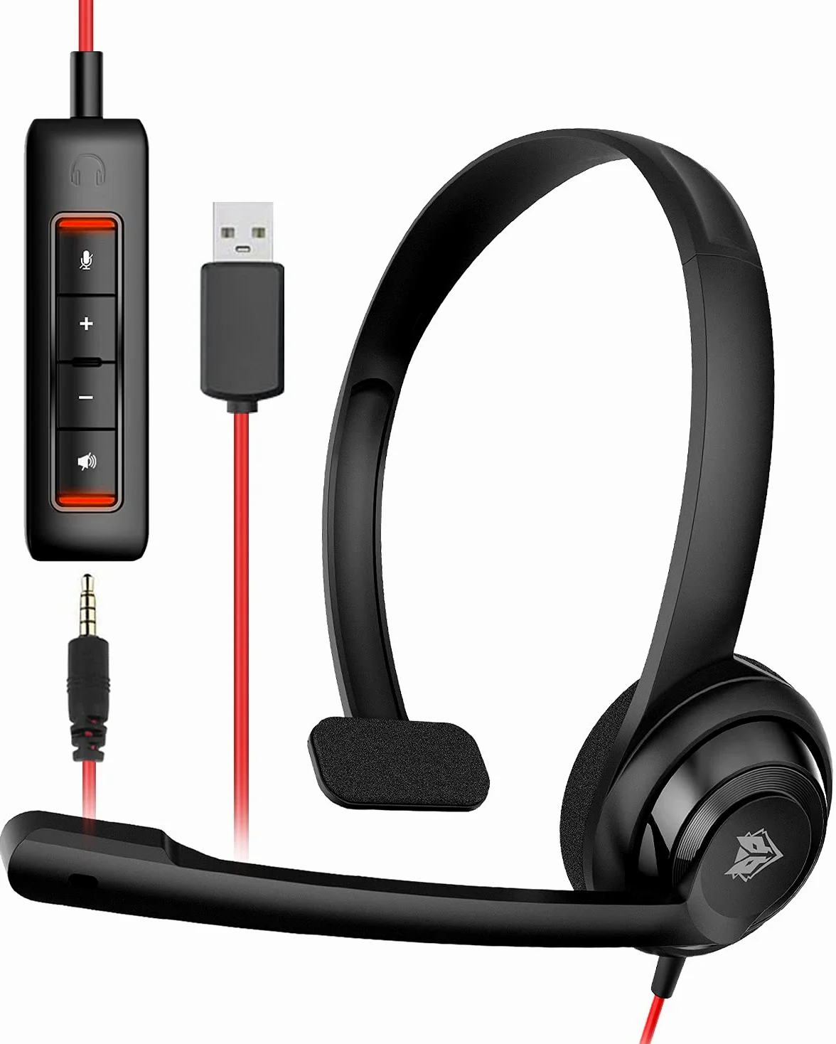 NUBWO HW02 - Cuffie USB con microfono con cancellazione del rumore e controllo in linea, super leggere, ultra confortevoli, per computer portatili, PC, cuffie per call center da ufficio cablate per