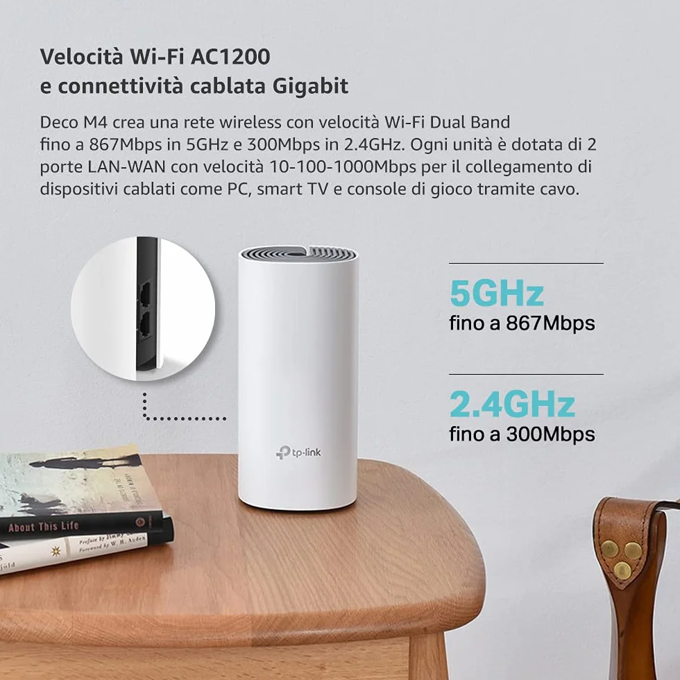TP-Link Deco M4 WiFi Mesh, Dual Band AC1200, 2 Porte Ethernet Gigabit, Modalità Router e Access Point, Parental Control, 3 Pezzi con Copertura fino a 370 m2
