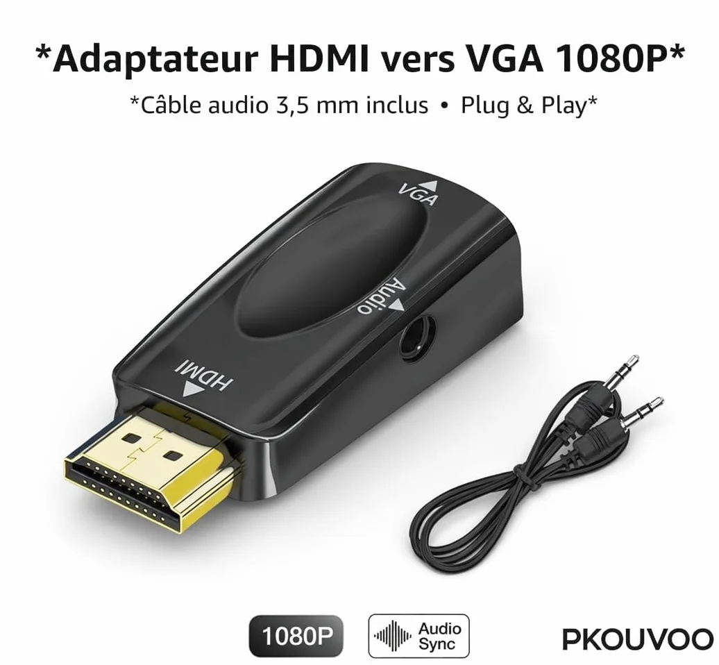 Adattatore HDMI a VGA, Connettore HDMI a Presa Vga con 3,5 mm Audio Jack Cavo Adattatore HDMI maschio a VGA Femmina per Proiettori TV Computer Portatili Notebooks