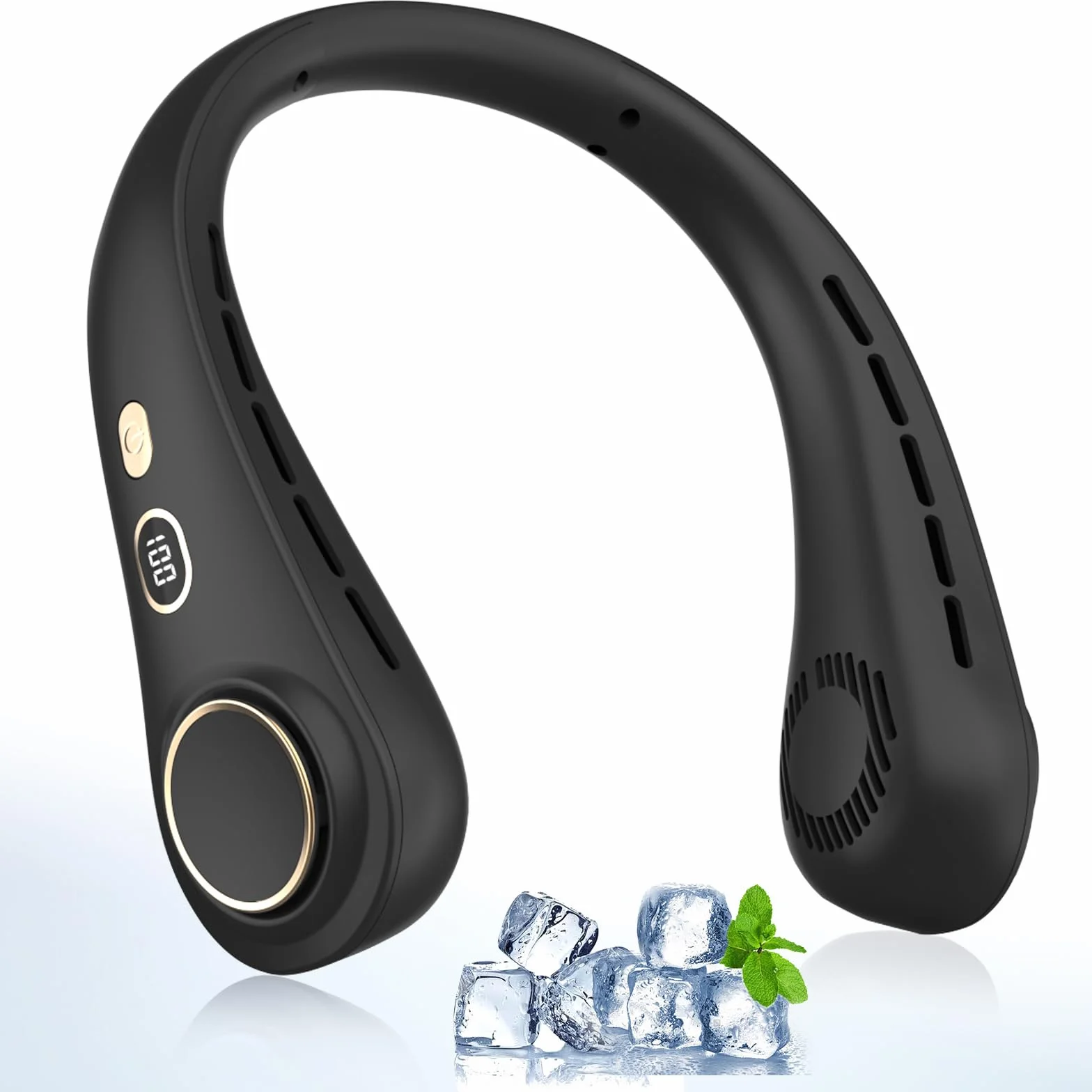 Ventilatore da Collo, Ventilatore da Collo Portatile, con Display LED, 5 Velocità Regolabili, Ventilatore Personale Silenzioso Senza Pale da 1800mAh, Ricarica USB, per Ufficio, Sport, Viaggi