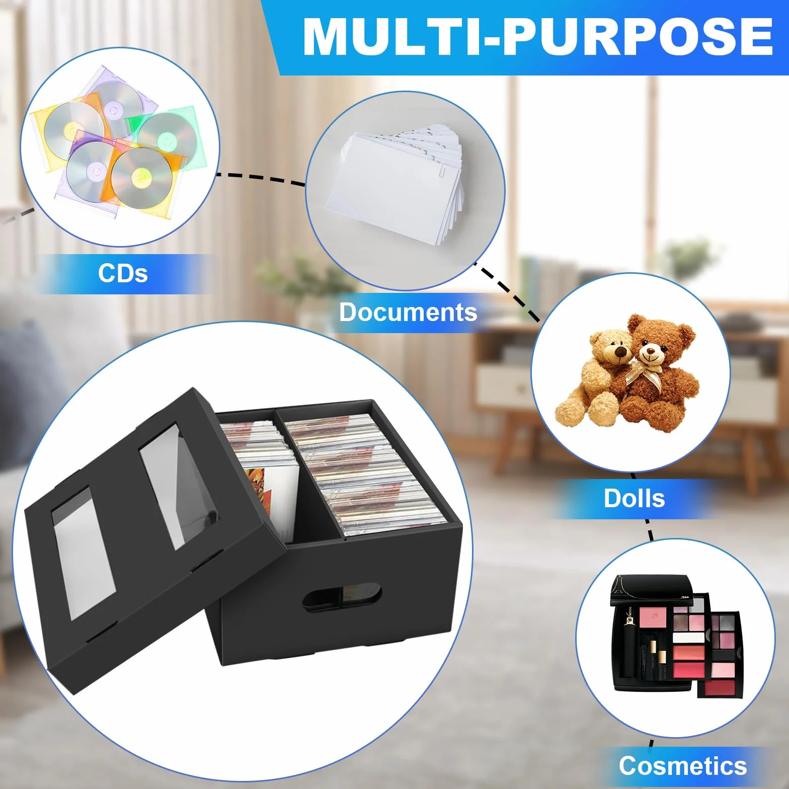 AOBOPLE Set di 3 scatole di immagazzinaggio CD a 2 scomparti con lucernario trasparente, archiviazione DVD può contenere 990 CD tascabili/360 custodie sottili/180 custodie Jewel