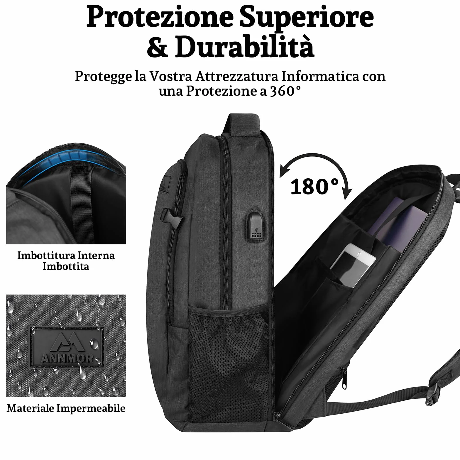 Zaino Porta PC, 15-17,3" PC per Zaino Uomo, Zaino da Viaggio e Scuola con Porta USB, Compagno Versatile per Adolescenti, Studenti e Lavoratori