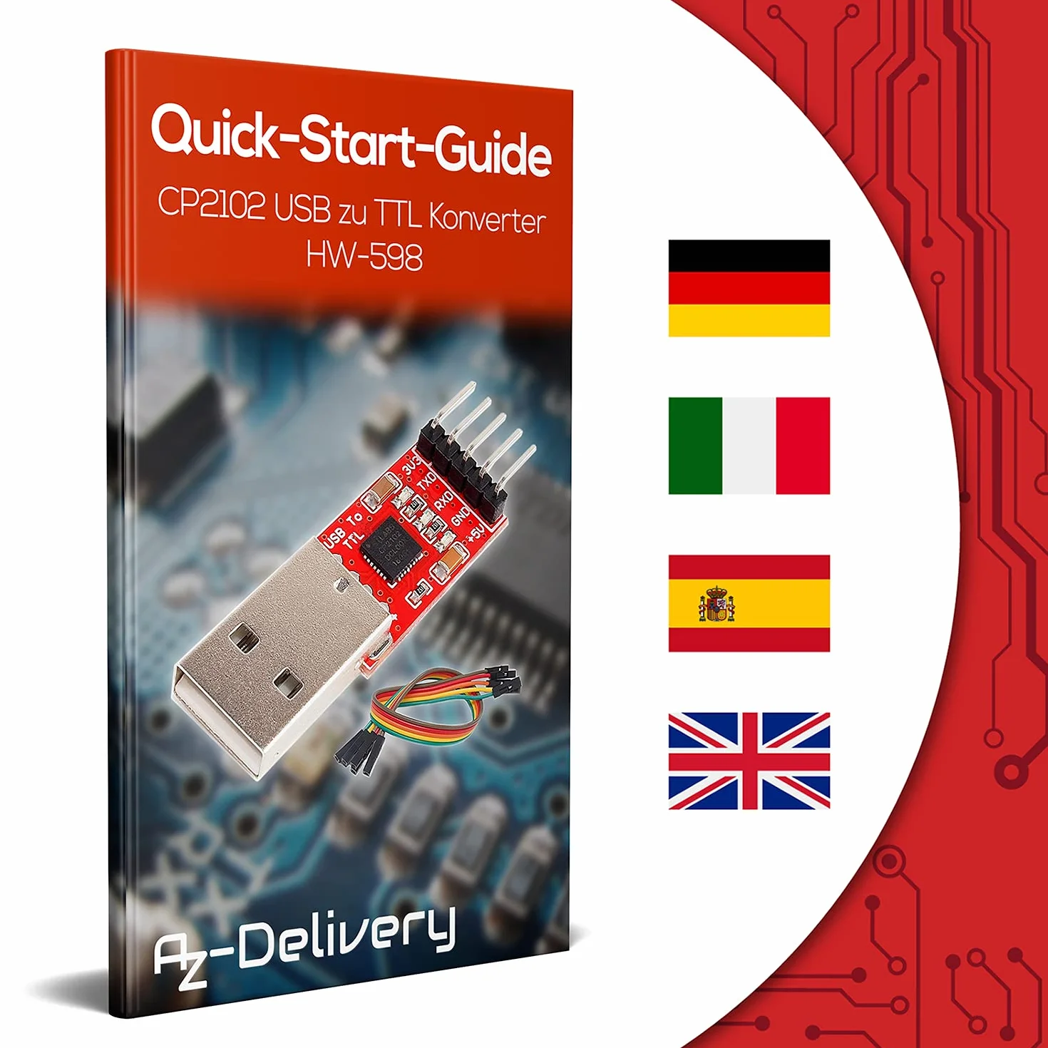 AZDelivery Convertitori da USB a TTL con CP2102 HW-598 per 3,3V e 5V con Cavetto Jumper compatibile con Arduino incluso E-Book!