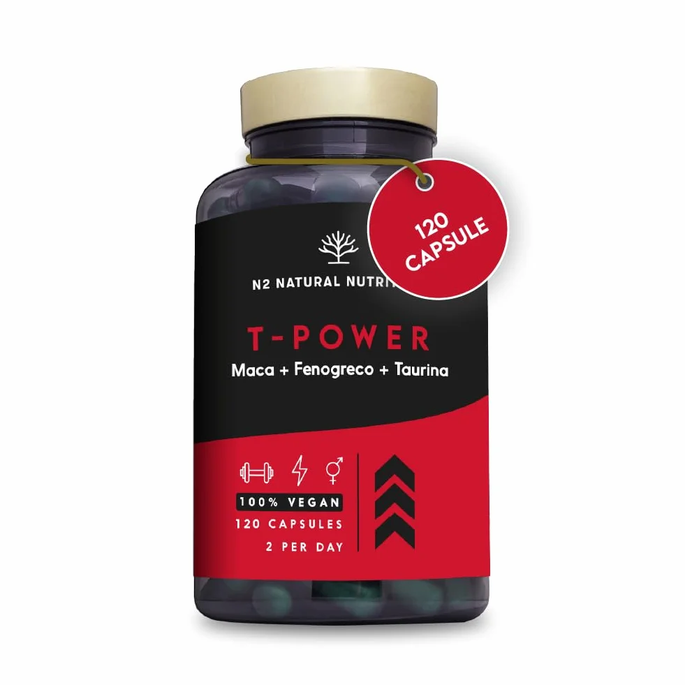Integratore Testosterone Uomo con Maca, Taurina, Fieno Greco, Ginseng, Zinco e B6 - 120 Capsule N2 Natural Nutrition