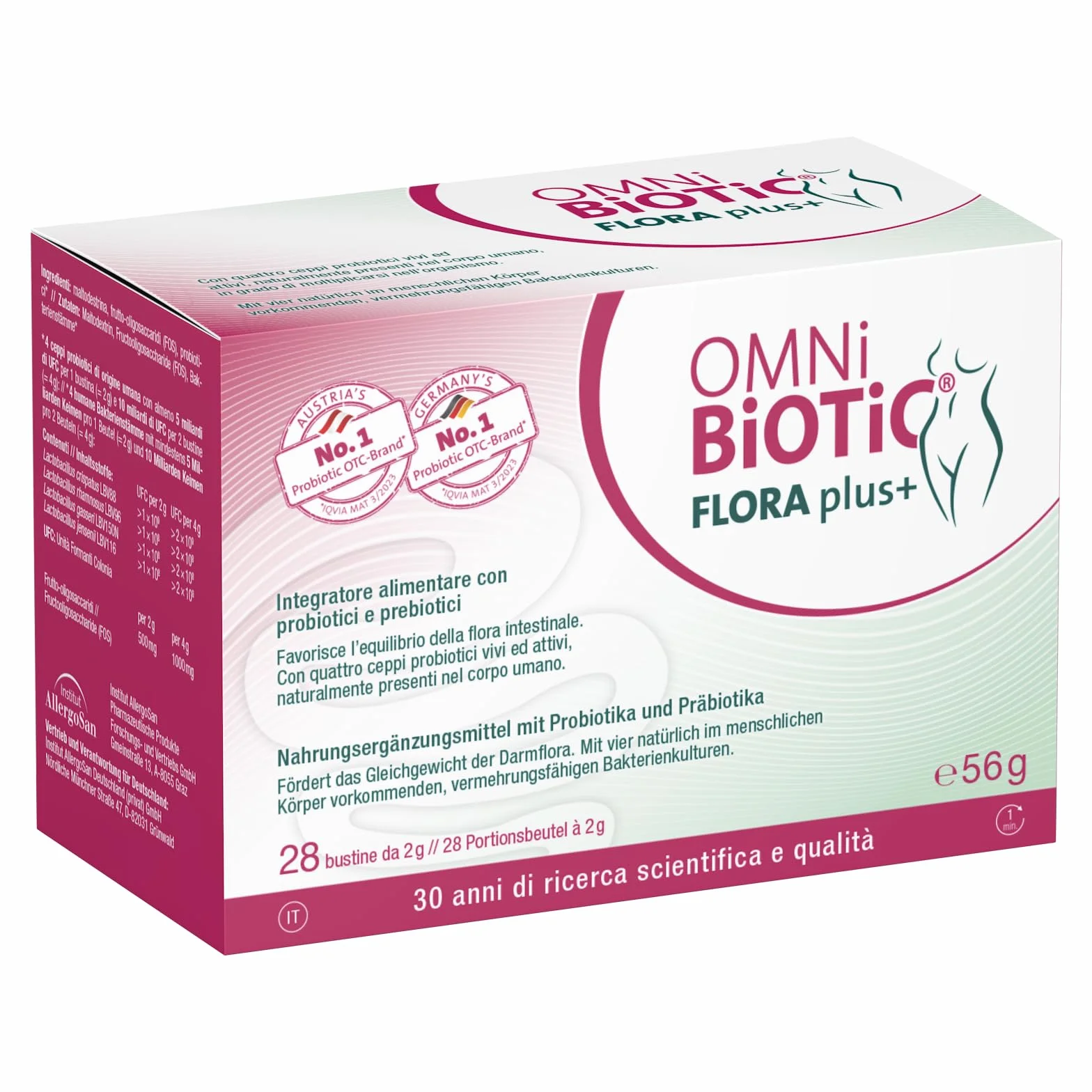 OMNi BiOTiC FLORA plus+ Integratore Alimentare Probiotici Prebiotici Polvere Vegano Senza Glutine 28 Bustine da 2 g