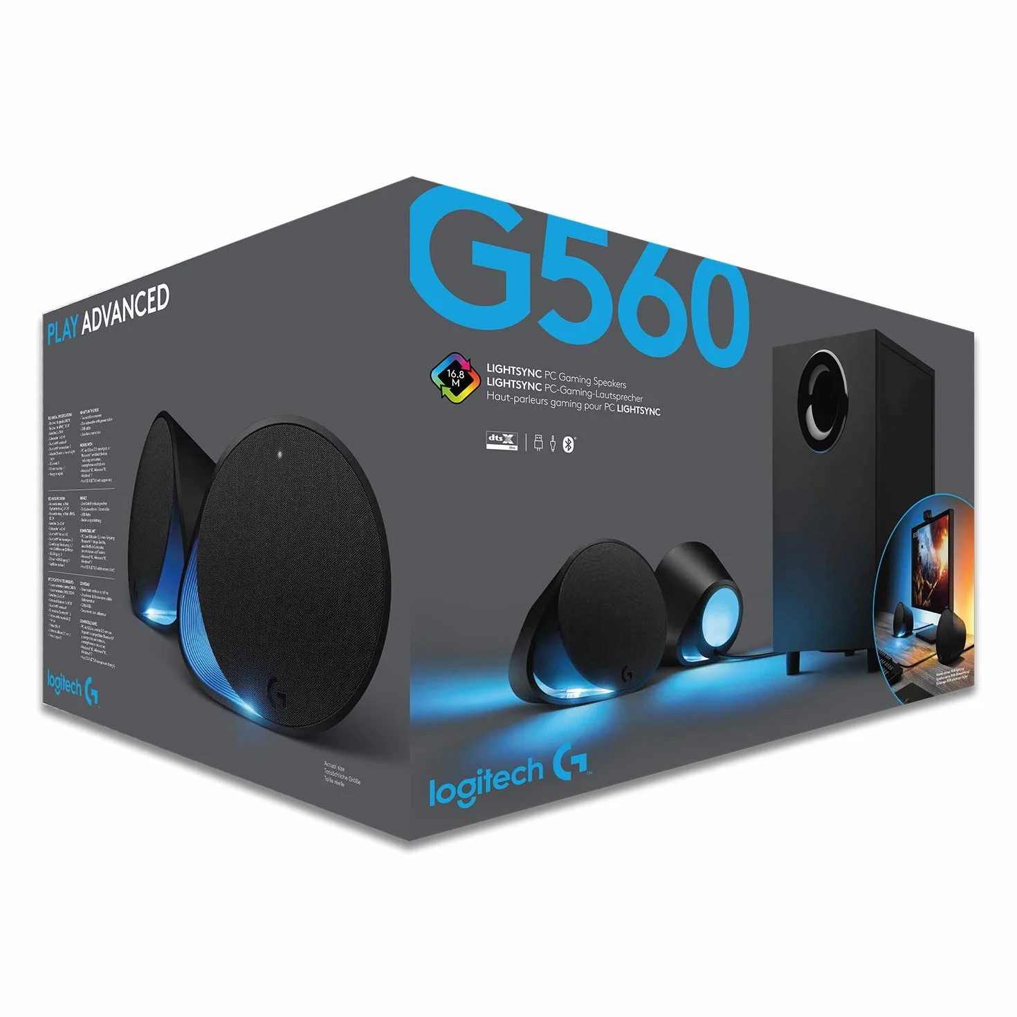 Logitech G560 PC Gaming Speakers, DTS:X 7.1 Ultra Surround, LIGHTSYNC RGB, Nero
