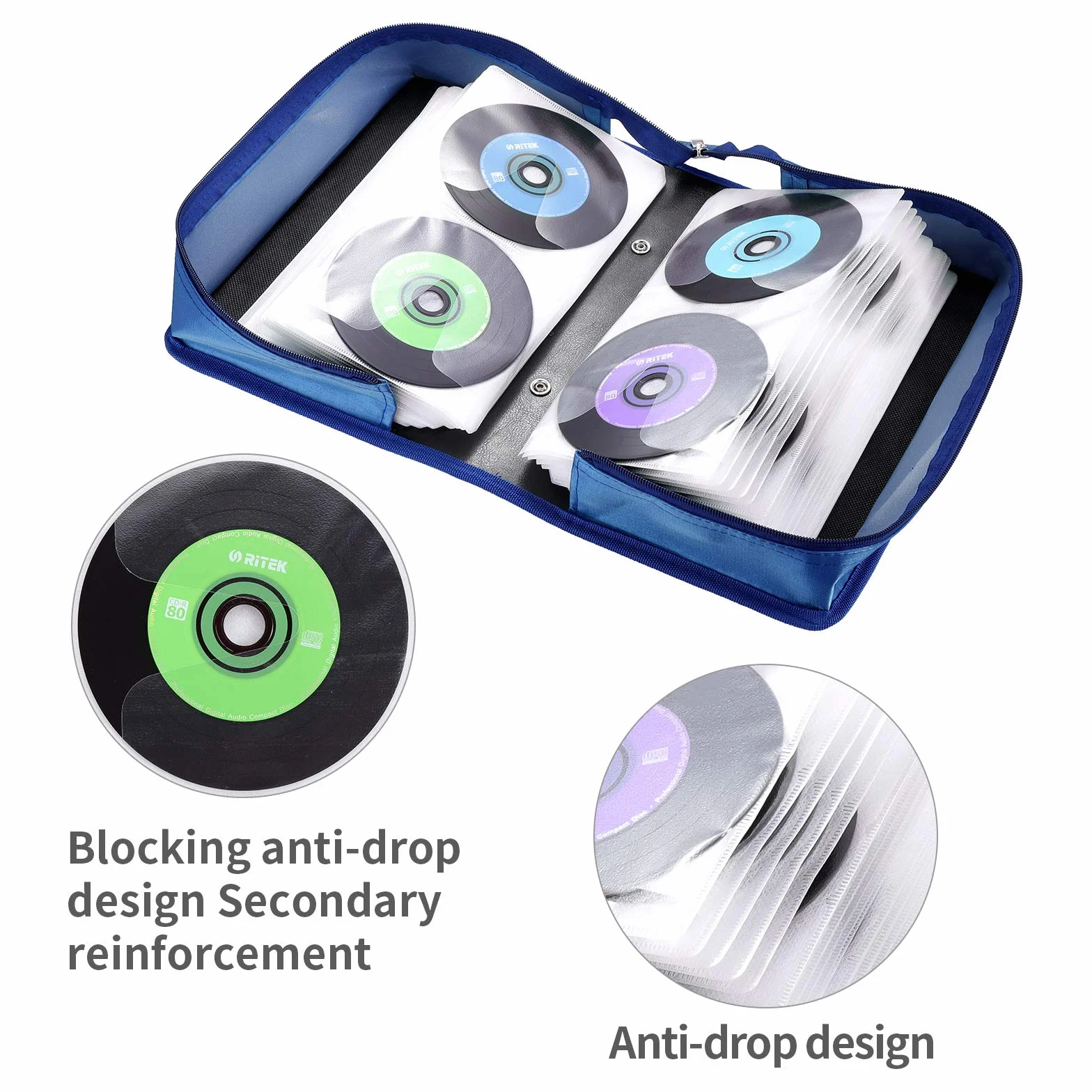 alavisxf xx Porta CD Custodia, Nylon da 160 Capacità Porta CD Borsa Custodia CD Auto Protettiva Portafoglio Organizer (Blu, 160 Capacità)