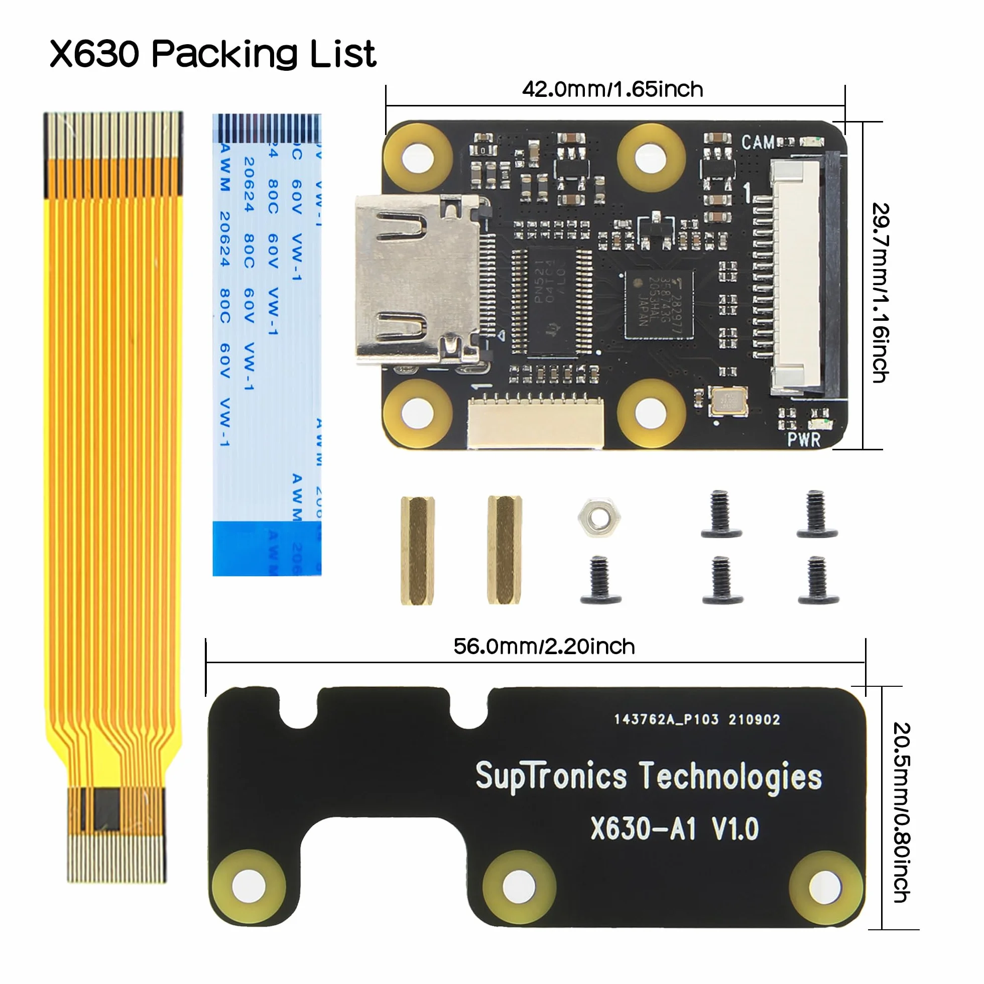Geekworm Raspberry Pi Hdmi a CSI-2 Modulo X630 con chip TC358743, supporta fino a 1080p/25Fps per Raspberry Pi 4/3B +/3B/3A+/Pi Zero (W)/Pi Zero 2 W