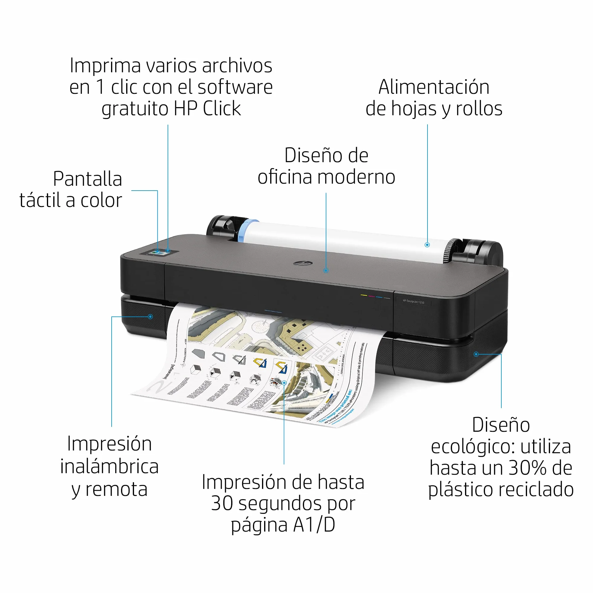HP Designjet T250 stampante grandi formati Wi-Fi Getto termico d'inchiostro Colore 2400 x 120