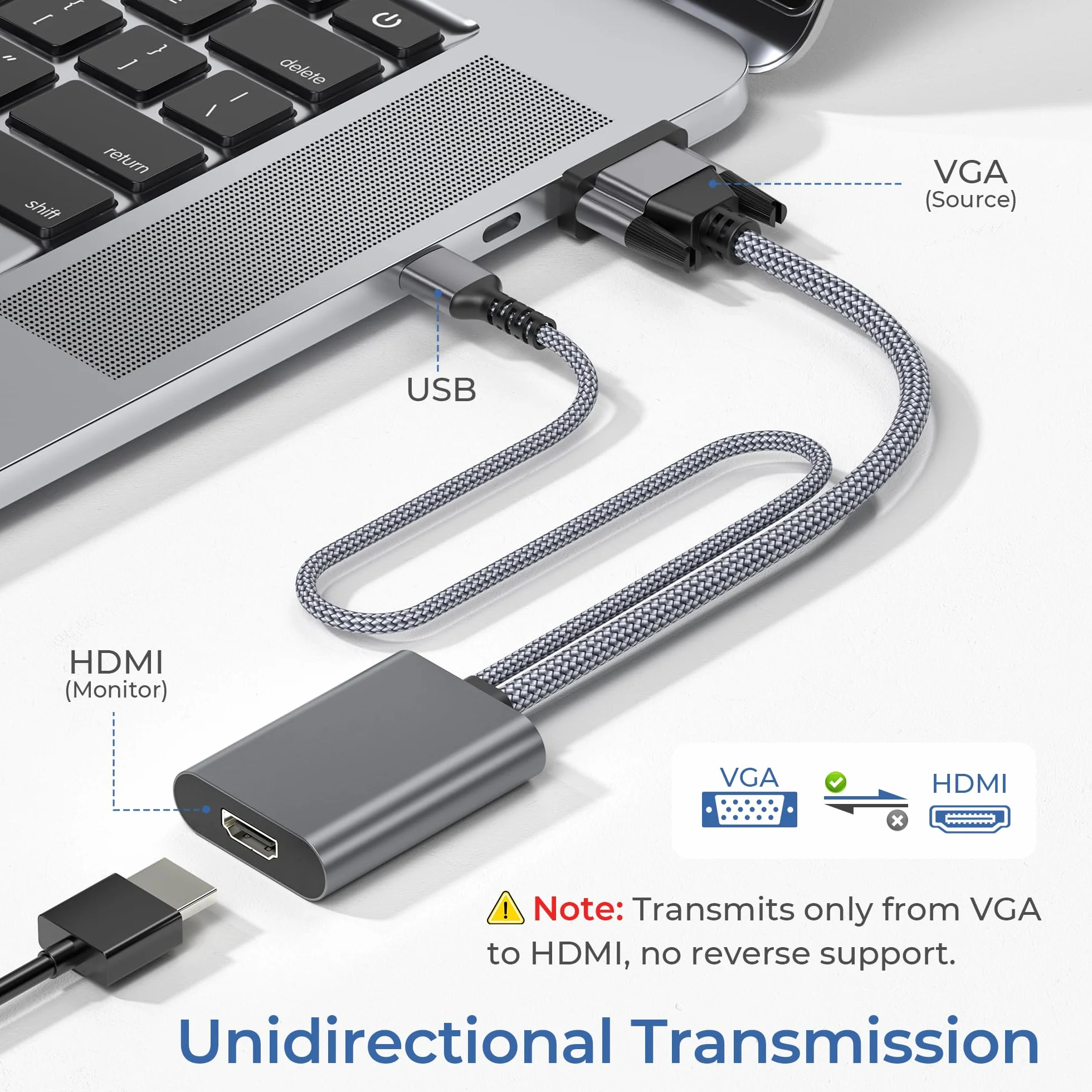 Elebase Adattatore VGA a HDMI,1080P con Audio, Converter Adapter VGA Maschio a HDMI Femmina Connettore per Computer/Laptop/Desktop/PC a TV/Monitor/HDTV/Proiettore