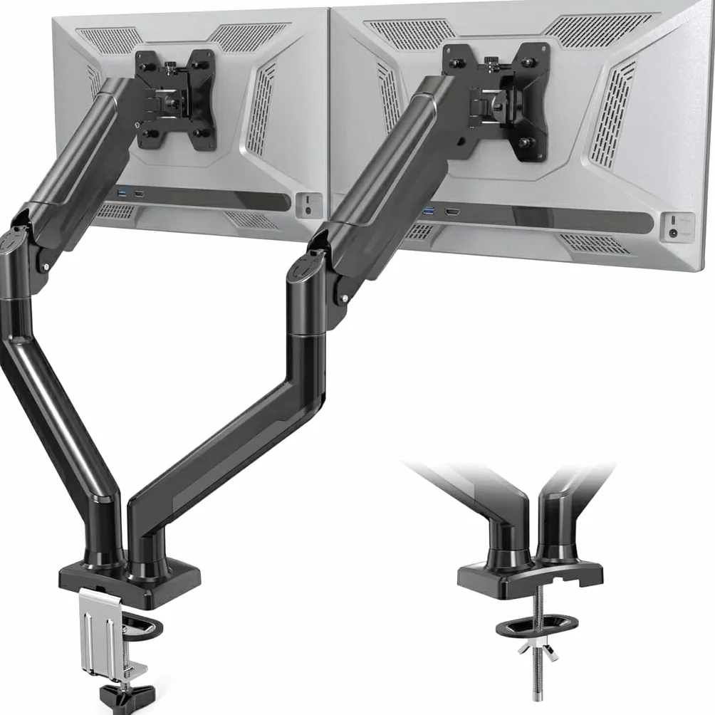 Meridiana Doppio Supporto Monitor Schermi da 10 a 32 Pollici | scrivania gaming, monitor pc, VESA 75 \ 100, Braccio monitor doppio fino12kg, Girevole e Regolabile in Altezza e inclinazione