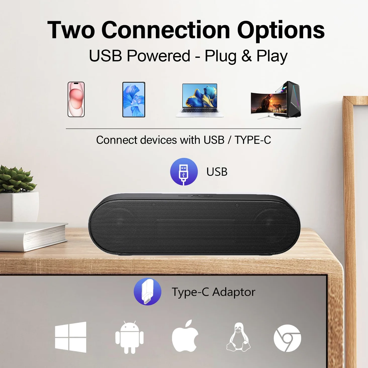 ZETIY - Altoparlante per PC, alimentazione USB, per portatile/PC Windows Mini sound-bar Plug and Play.
