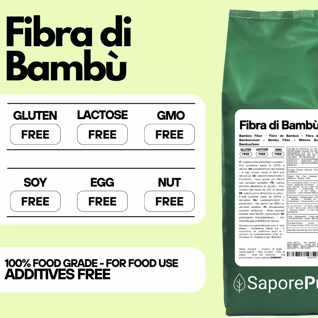 SaporePuro Fibra di Bambù alimentare 800 gr farina a basso contenuto di carboidrati