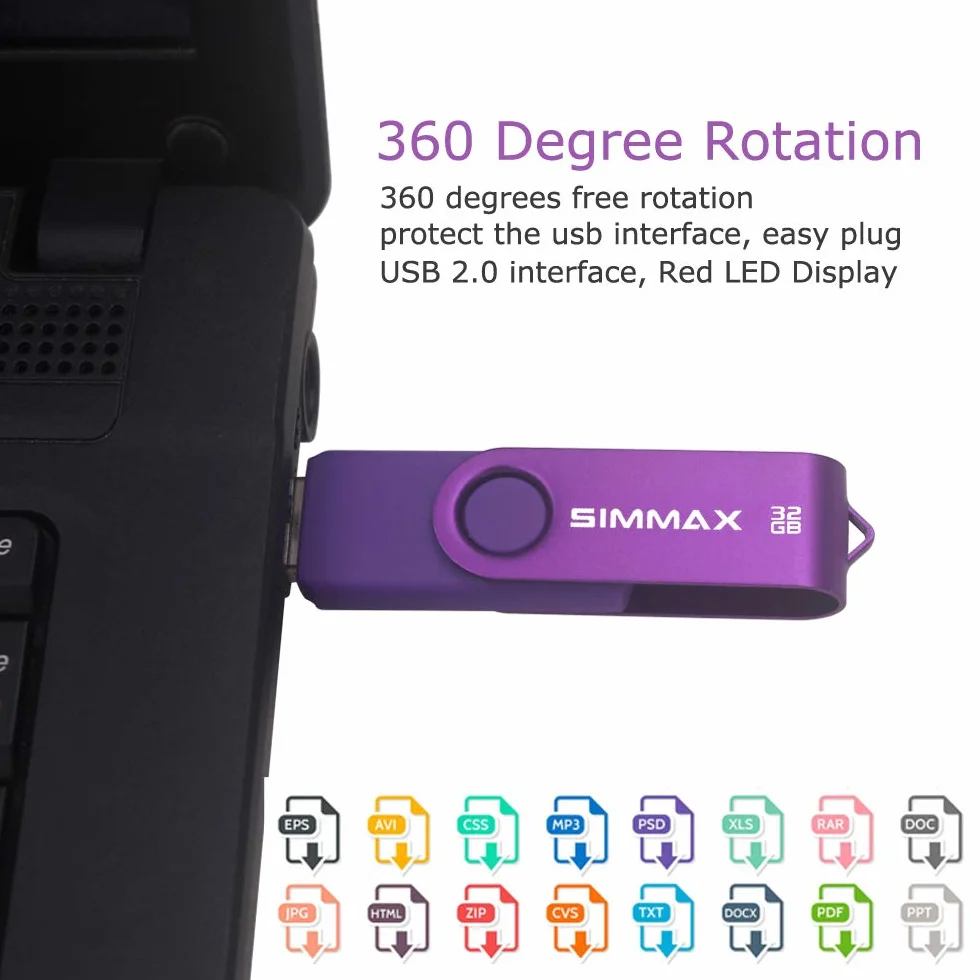 SIMMAX Chiavetta USB 32GB Pen Drive Girevole USB 2.0 Unità Memoria Flash Viola