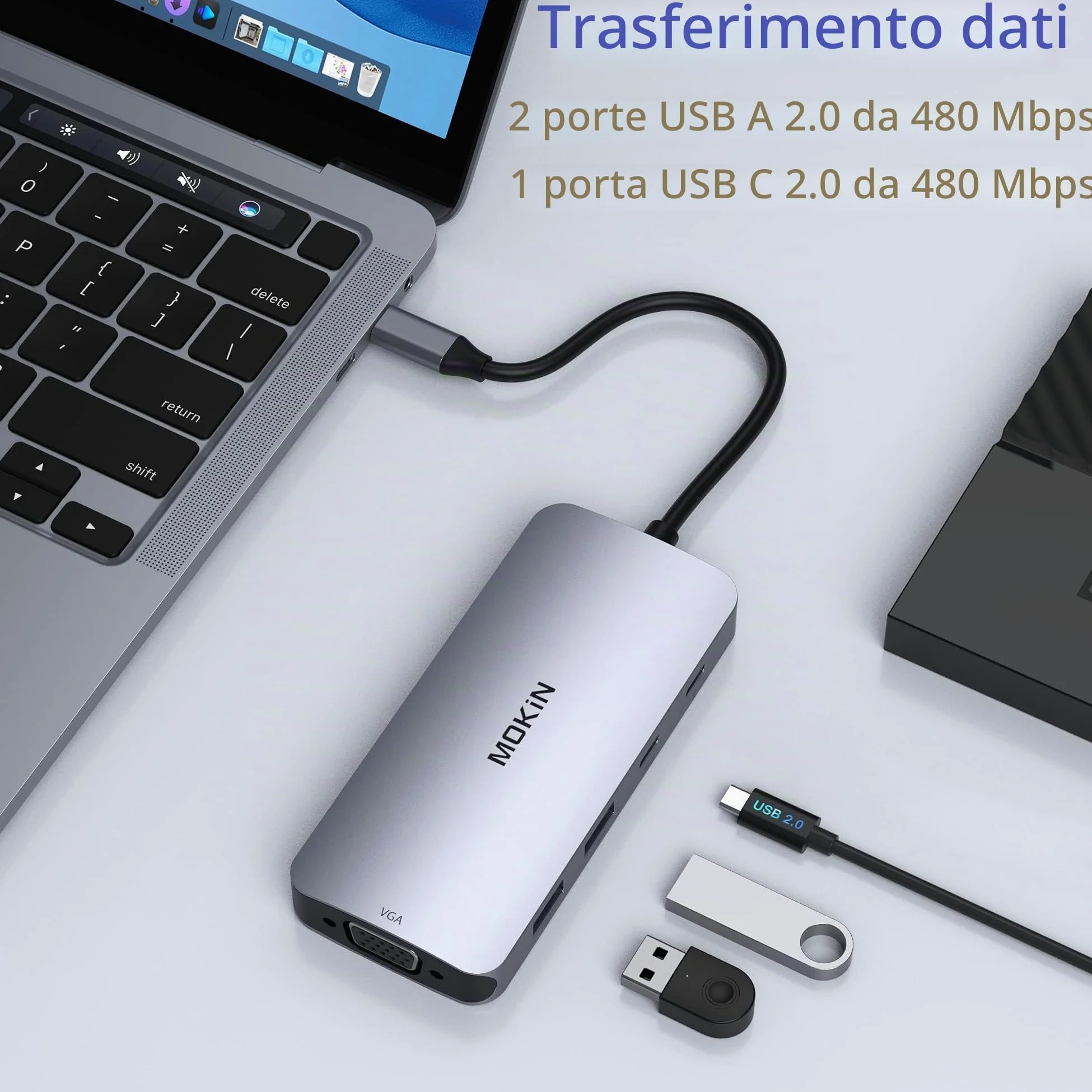 Docking Station USB C Dual Monitor 8 in 1 Con Doppio HDMI, Displayport e VGA, 100W PD, 3 Porte USB 2.0, Quadrupla Display per Dell, HP, Lenovo, ASUS, Microsoft