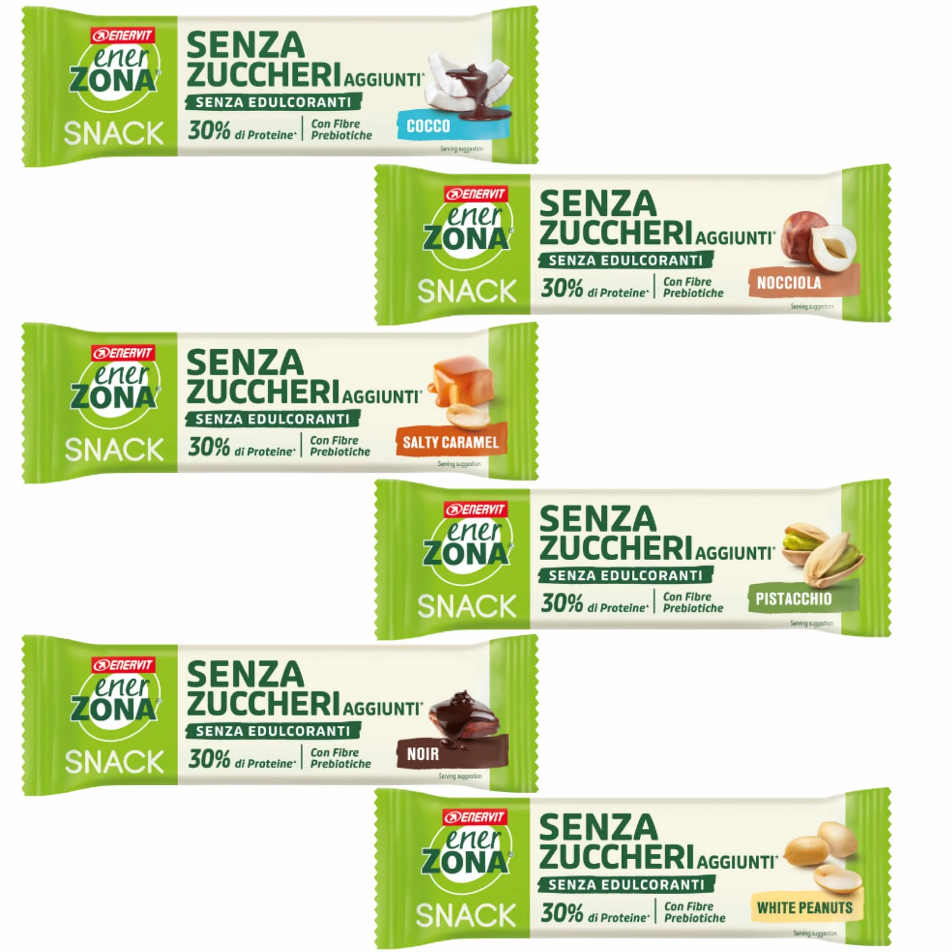 Enervit EnerZona Protein Snack Variety Pack 6x33g Barrette Assortite Cocco Noir White Peanuts Salty Caramel Pistacchio Nocciola