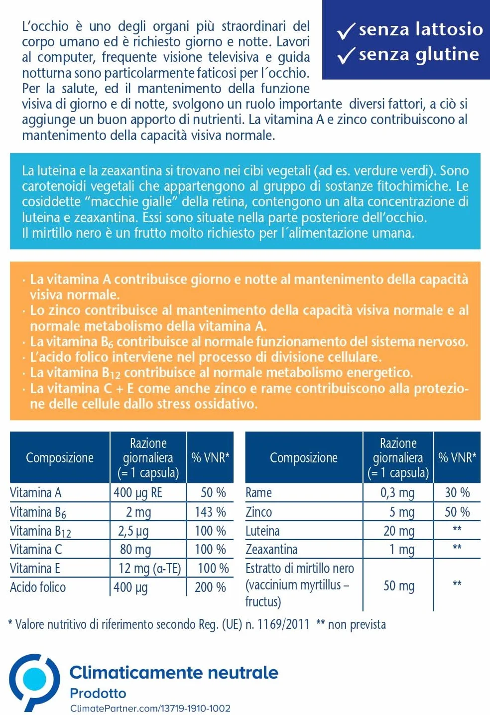Doppelherz Integratore Occhi Extra Giorno + Notte 30 Capsule 20 mg Luteina Zeaxantina Mirtillo Nero Zinco Vitamine A C E B