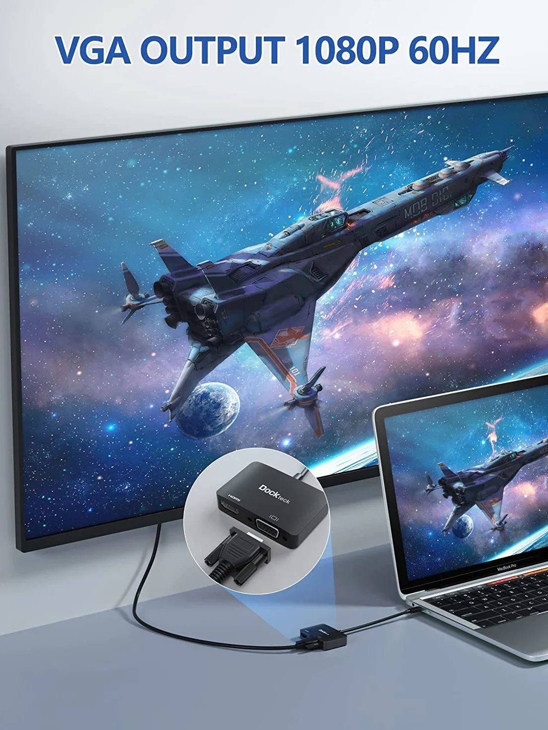 dockteck Adattatore da USB C a VGA HDMI 4K 60Hz connettore monitor su VGA HDMI, adattatore splitter 2 in 1 con HDMI 4K 60Hz e 1080P VGA, per MacBook Pro/Air M1, iPad Pro/Air/Mini 6, Dell Xps 13/15