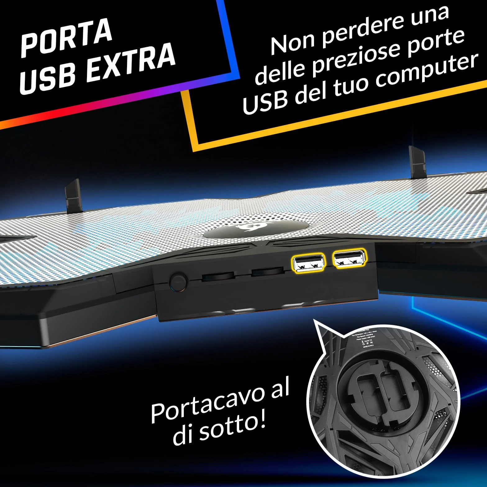 KLIM Wind Base di raffreddamento PC Portatile 1200 RPM Metal White 2024