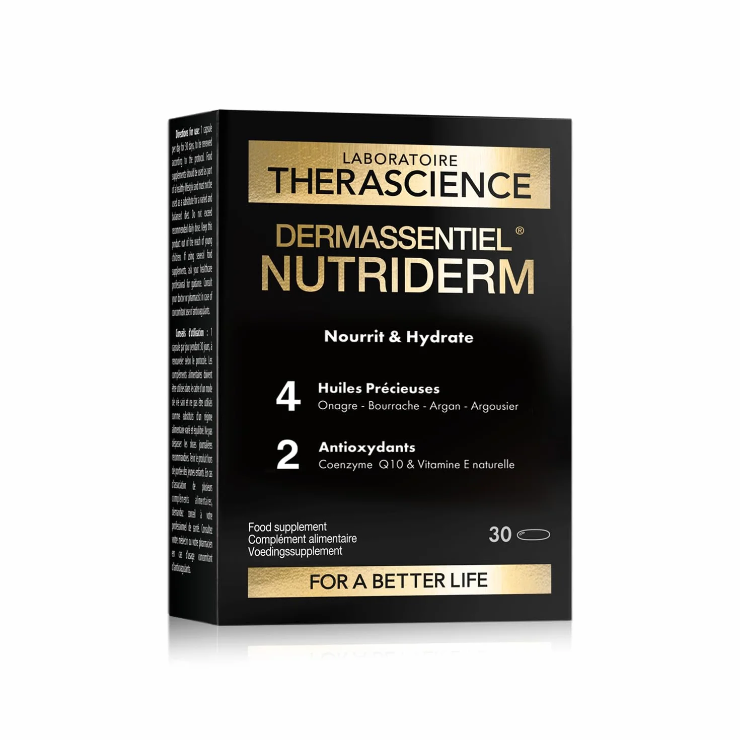 Laboratoire THERASCIENCE DERMASSENTIEL NUTRIDERM 30 kapsułek Argan Onagra Borragine Olivello Omega 3,6,7,9 Coenzima Q10 Vitamina E