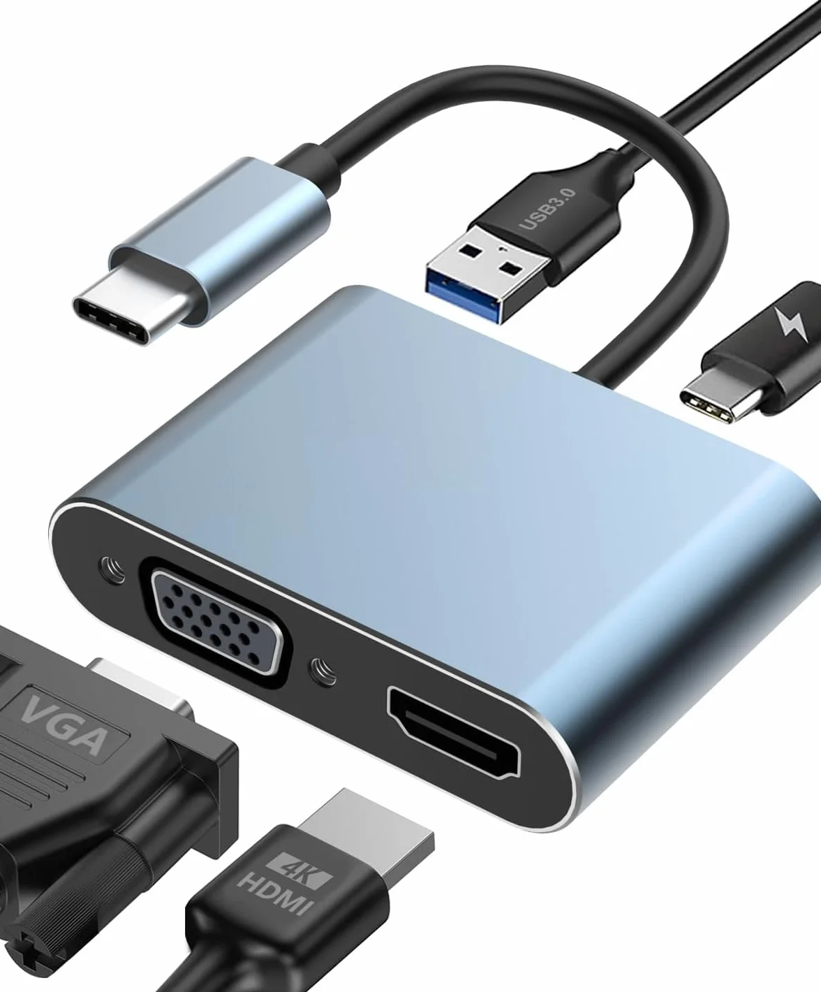Adattatore USB C a HDMI VGA 4 in 1 Multiporta 4K HDMI 1080P USB 3.0 5 Gbps PD 100W per MacBook Pro/Air
