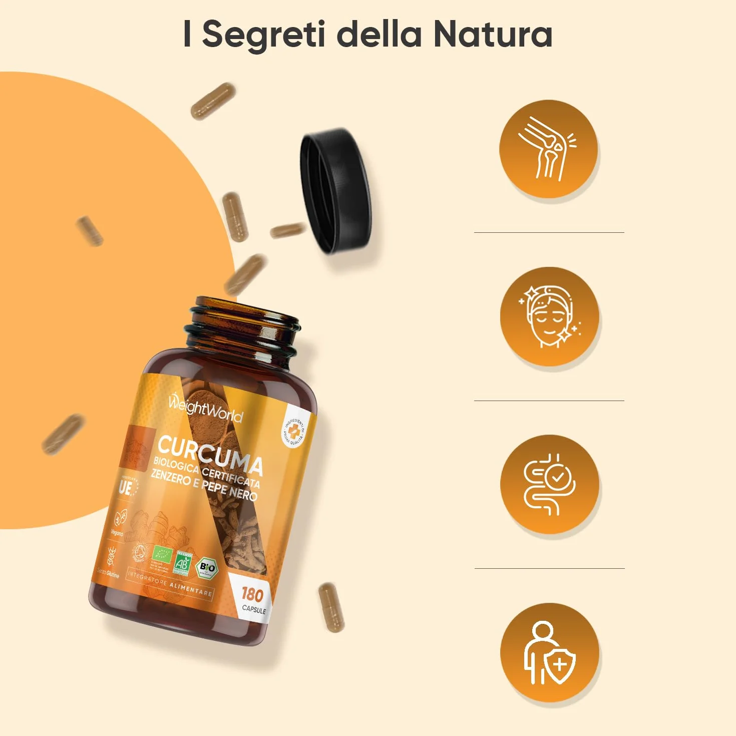 Curcuma Piperina Zenzero Integratore Biologico 1520mg 180 Capsule Vegane con Pepe Nero e Zenzero Senza Glutine