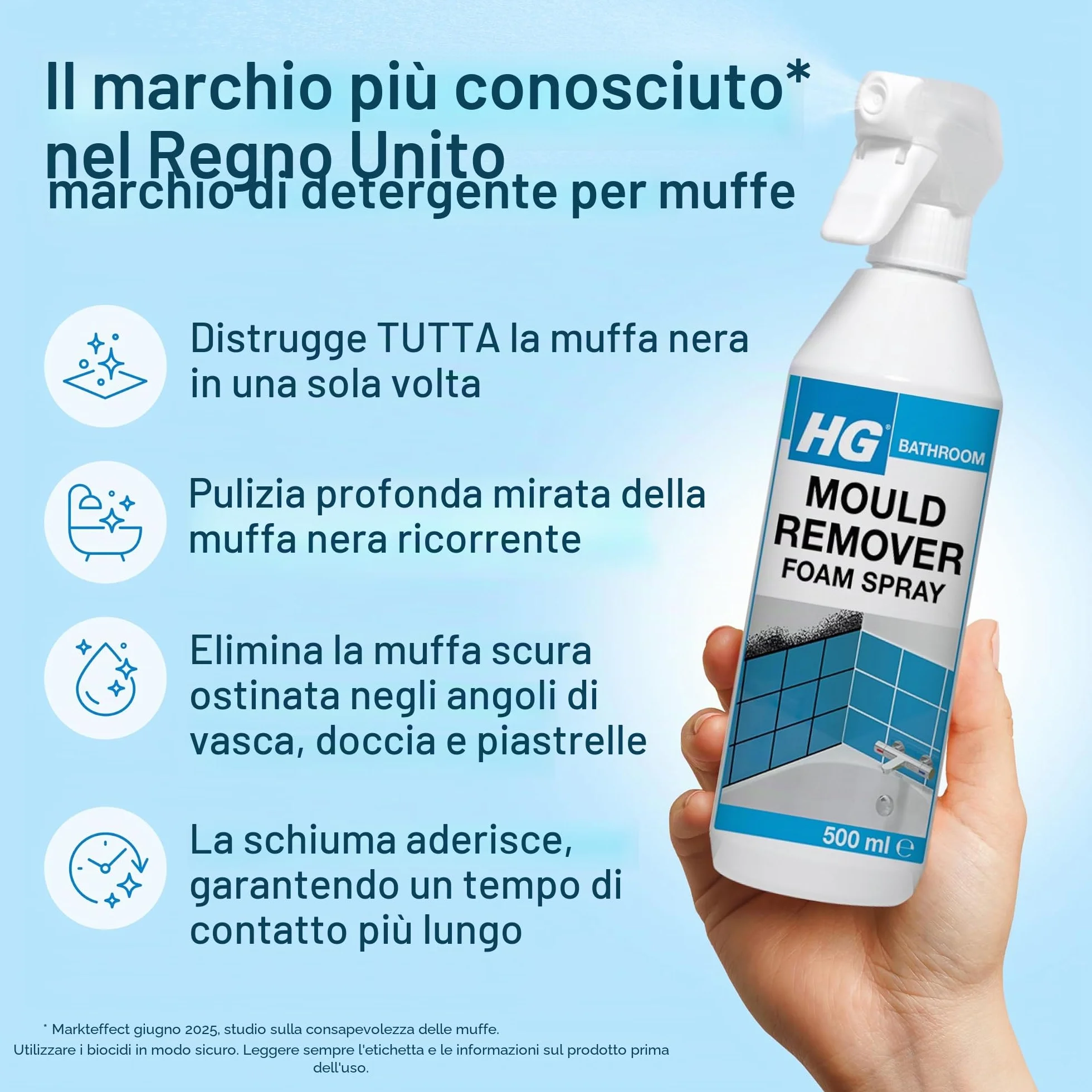 HG Schiuma spray per la rimozione della muffa, 500 ml