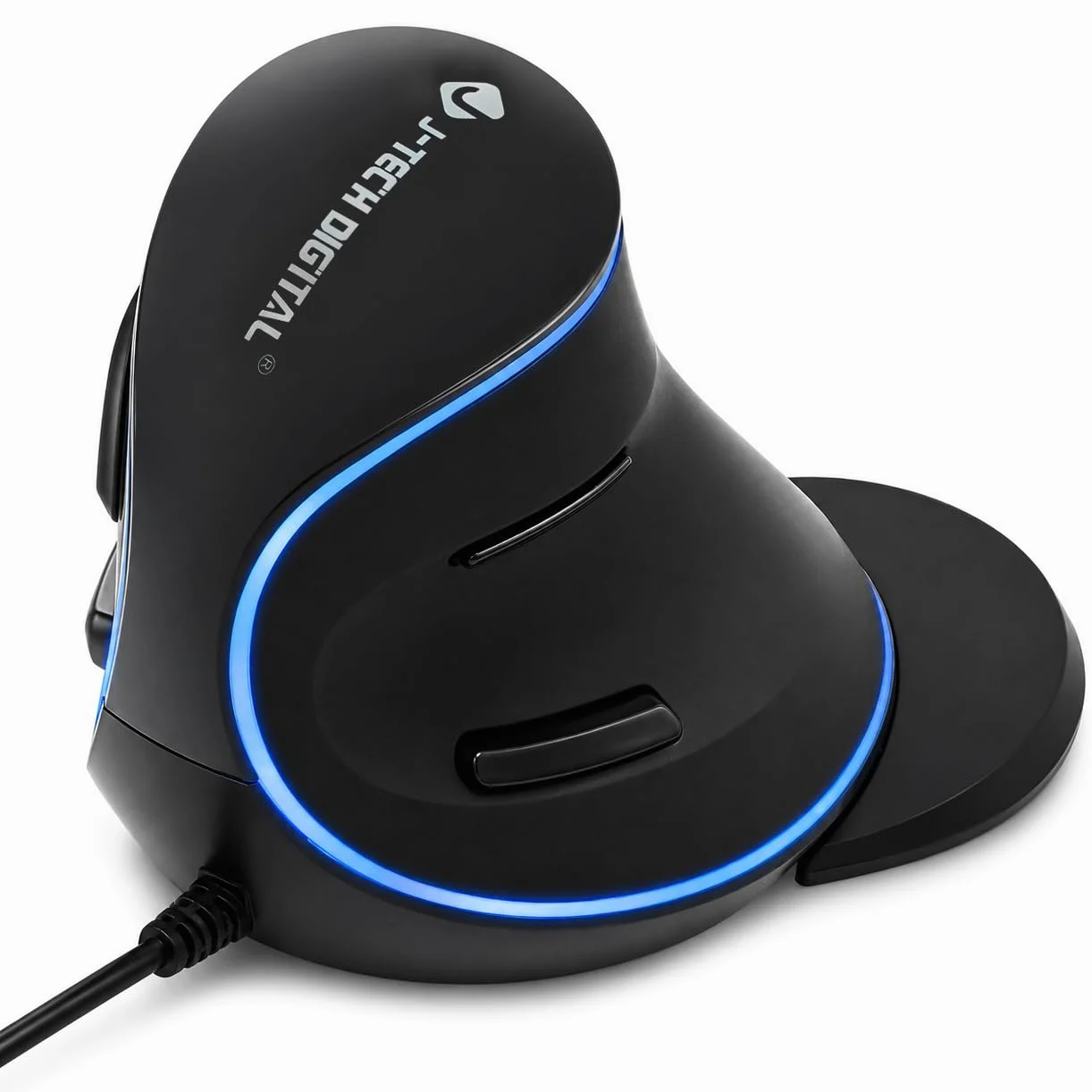 J-Tech Digital Mouse USB verticale ergonomico a filo con sensibilità regolabile (600/1000/1600 DPI), resistenza allo scorrimento, poggiapolsi rimovibile