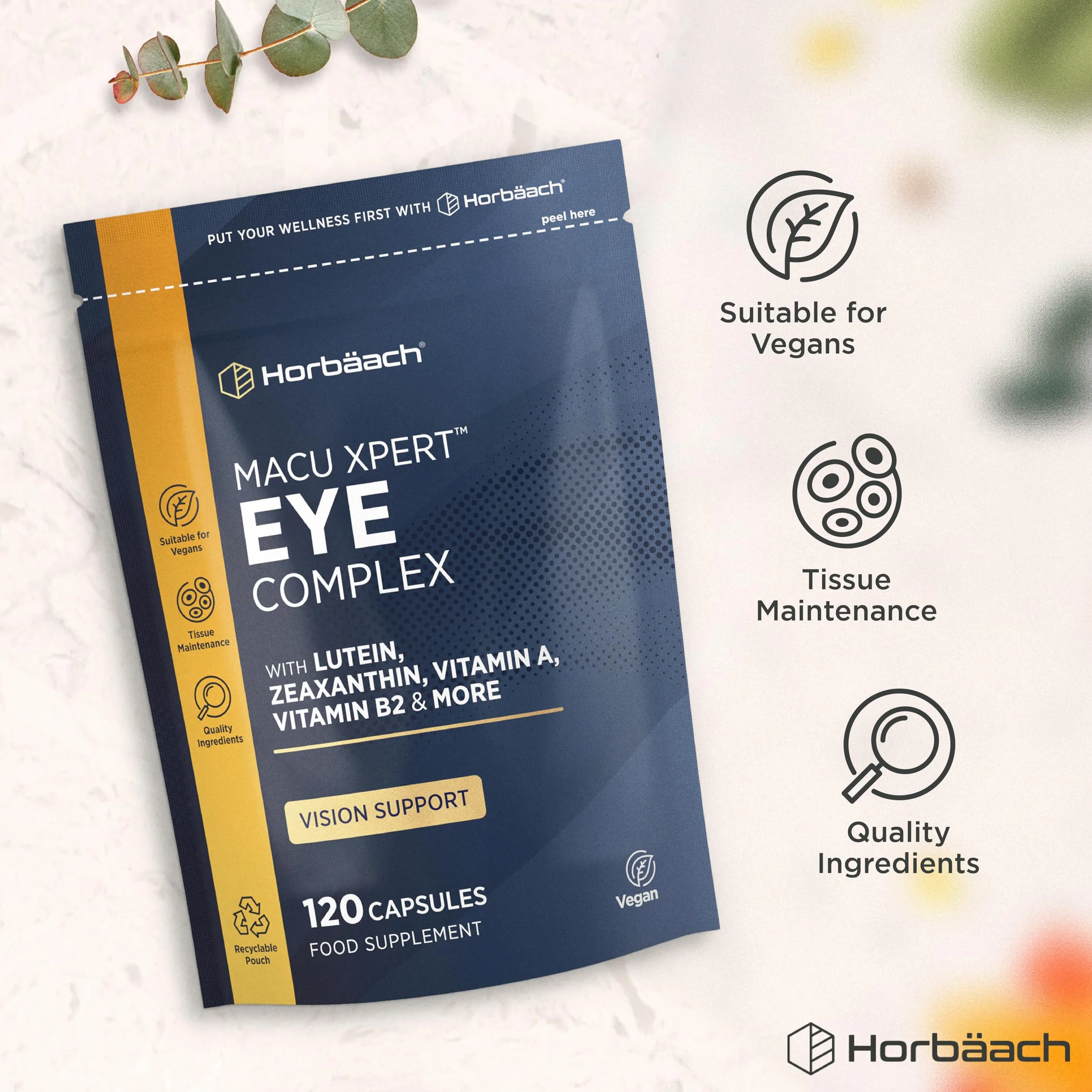 Horbaach Integratore Occhi con Luteina e Zeaxantina Alto Dosaggio 120 Compresse Vegane