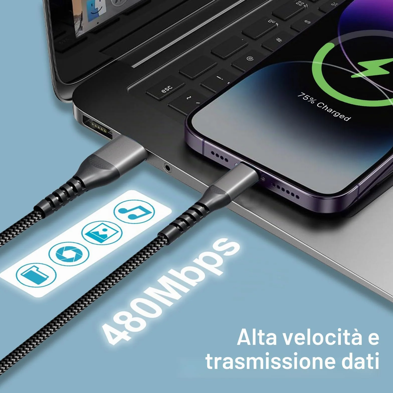 Cavo iPhone 3 Metri, Cavo Ricarica iPhone Cav Lightning 3M [Certificato MFi], Nylon Cavetto Phone Cavi Caricatore i-Phone Cavi USB Lightning Filo Caricatore per iPhone 14 13 12 11 Pro Max/8/7/SE