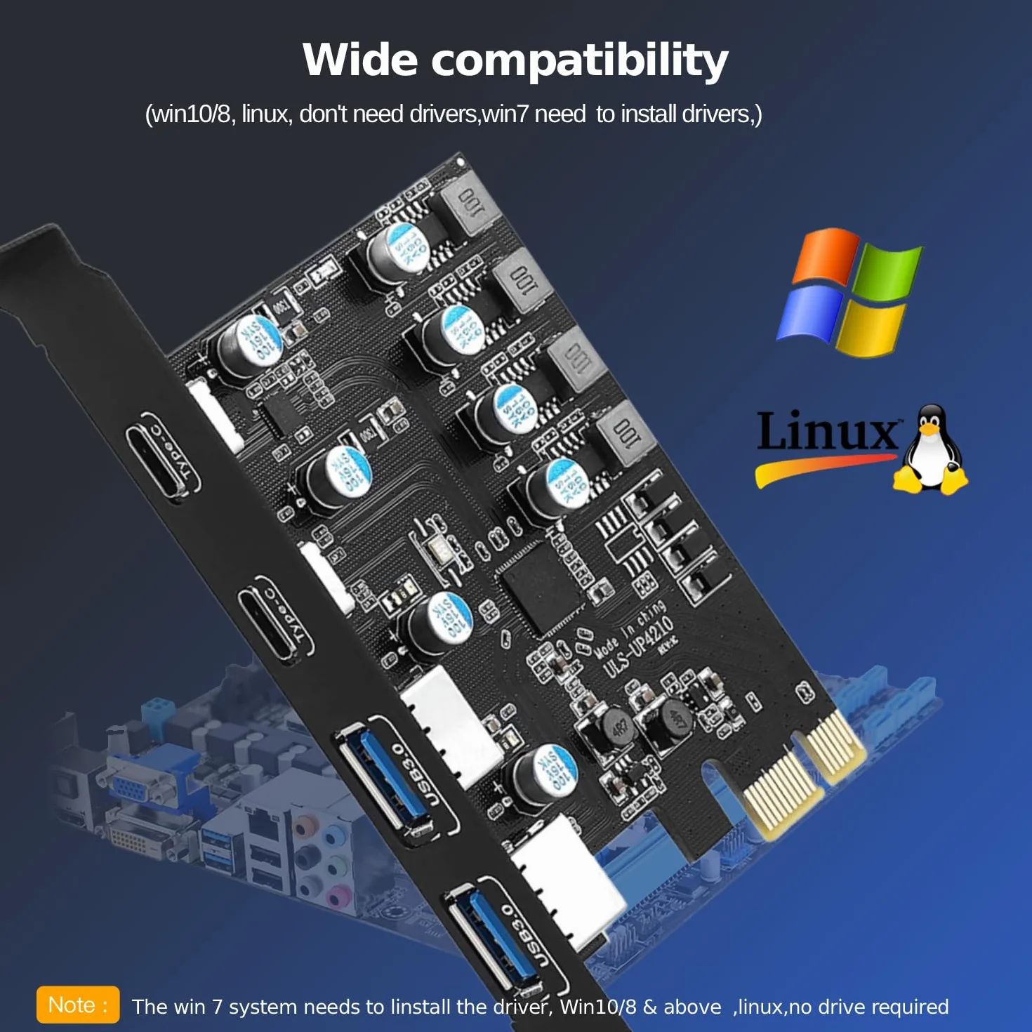 Scheda di espansione USB 3.0 PCIe a 4 porte(2x Type C, 2x Type A), 5Gbps Scheda USB PCI Express per PC Desktop Windows