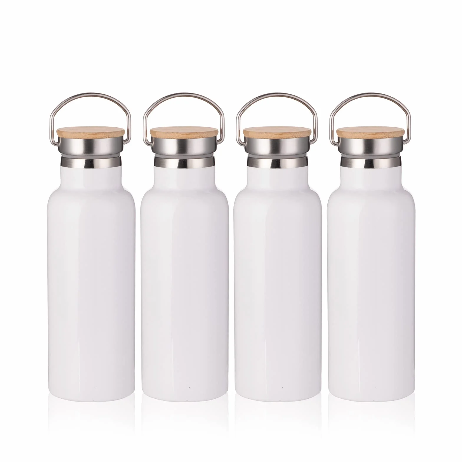 PYD Life Bottiglia di acqua a sublimazione bianca 481,9 g bottiglia sportiva in acciaio inossidabile con coperchio in bambù per bicchiere stampa a sublimazione stampa confezione da 4
