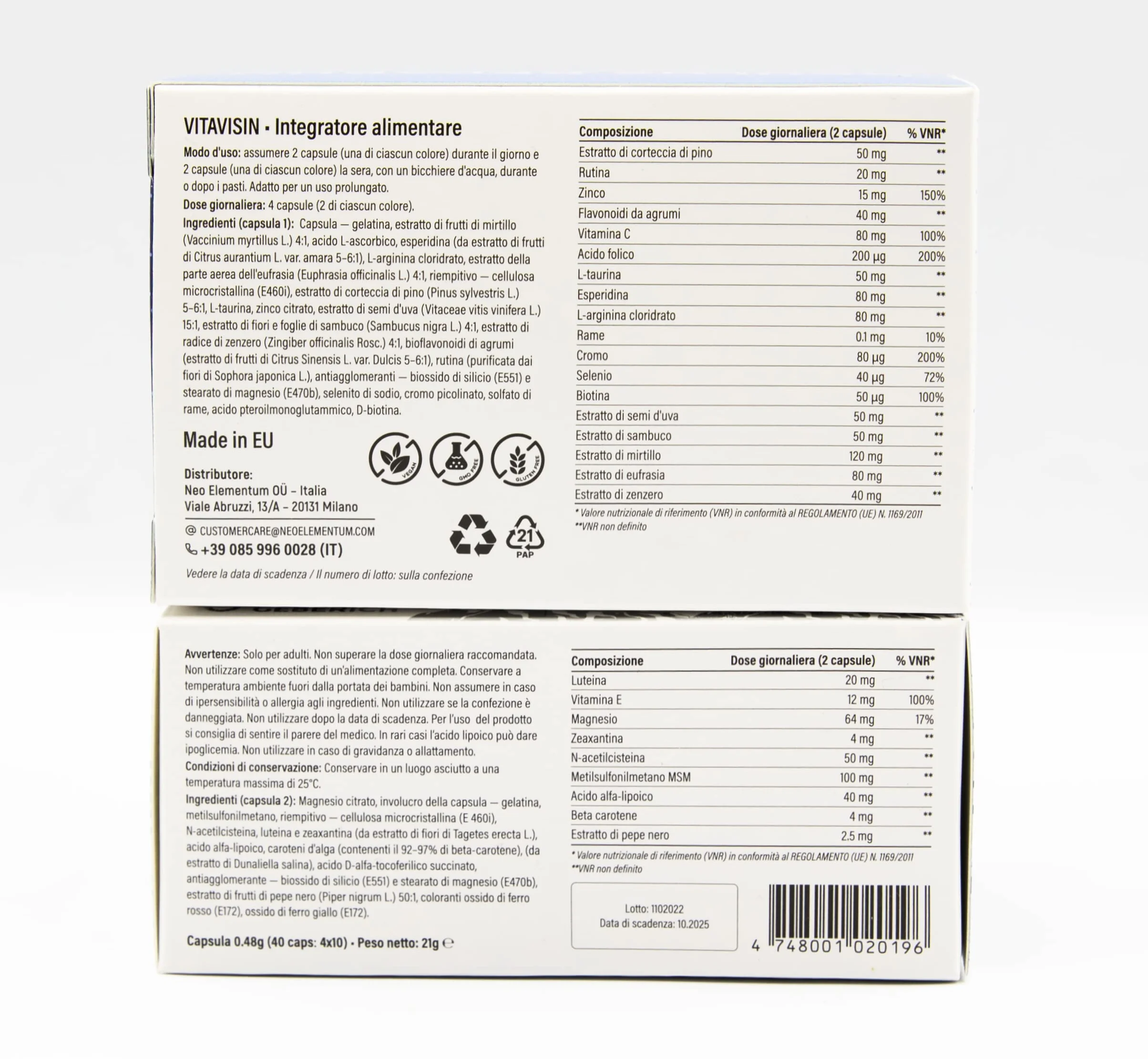 Vitalvisin Integratore OCCHI Luteina Zeaxantina Astaxanthin 40 capsule