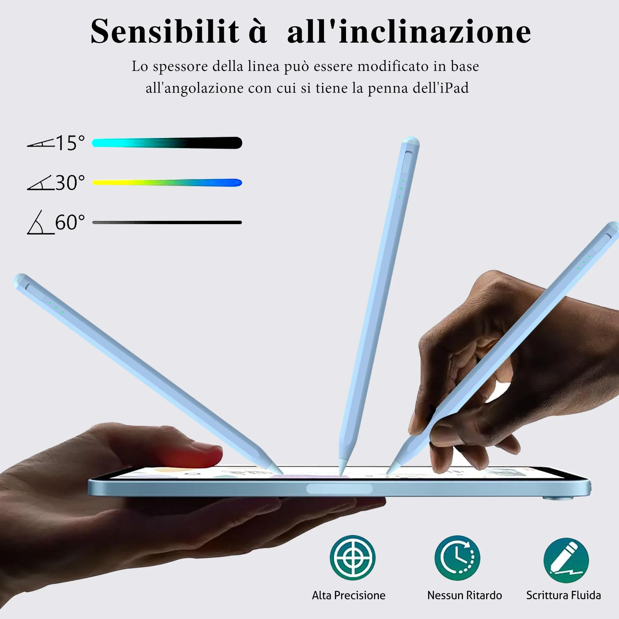 Penna per Apple iPad 2018-2025, Pencil iPad Ricarica Rapida, Stylus Pen con Rigetto del Palmo, Sensibilità All'inclinazione per ipad A16 11/10/9/8/7/6,Pro 11/12.9,Air 3/4/5/M2/M3,Mini 5/6