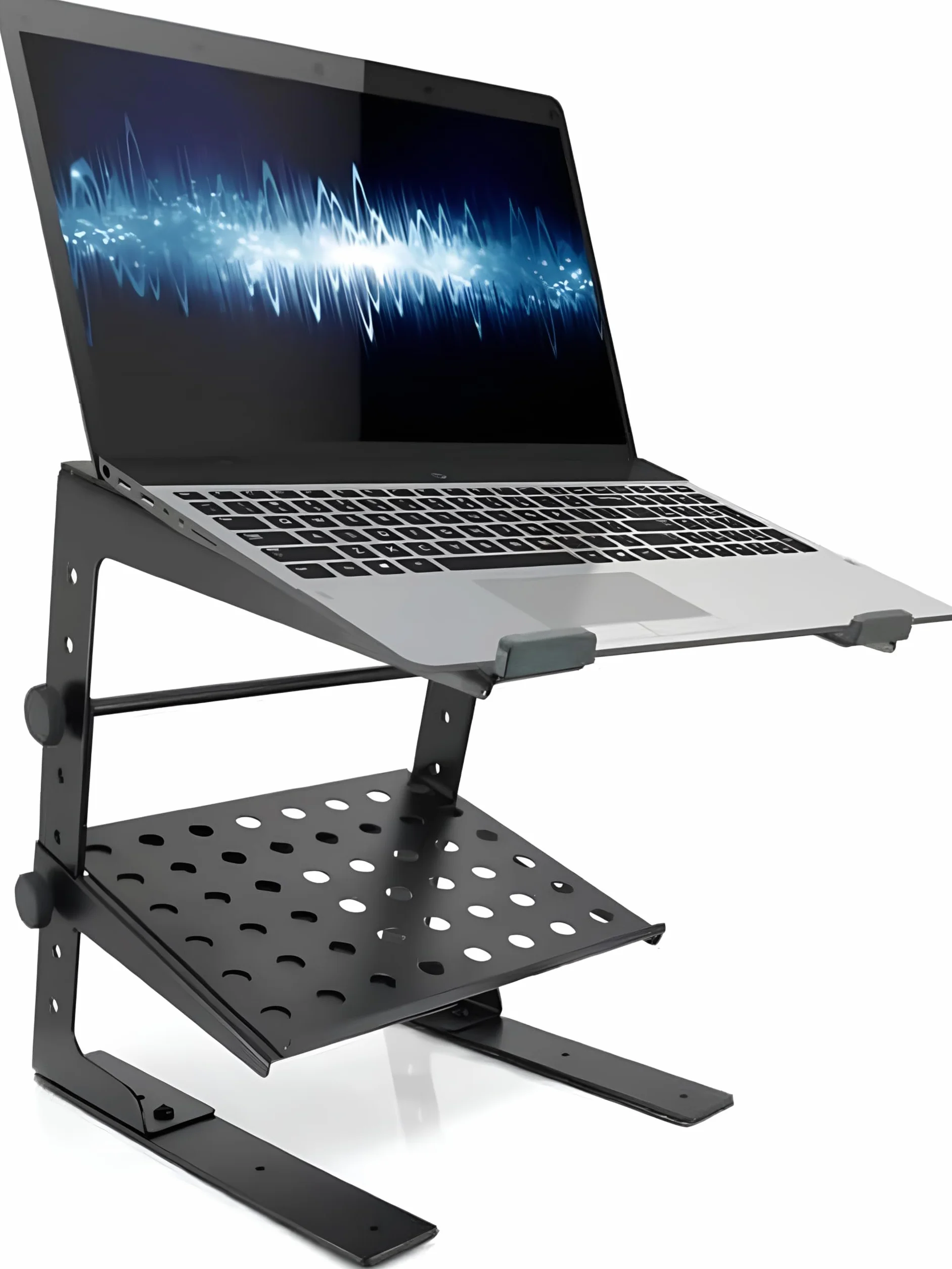Pyle Supporto Laptop Regolabile Portatile 16-27 cm, Supporto Notebook e Supporto Laptop Scrivania per DJ, Gaming, Casa o Ufficio con Ripiano