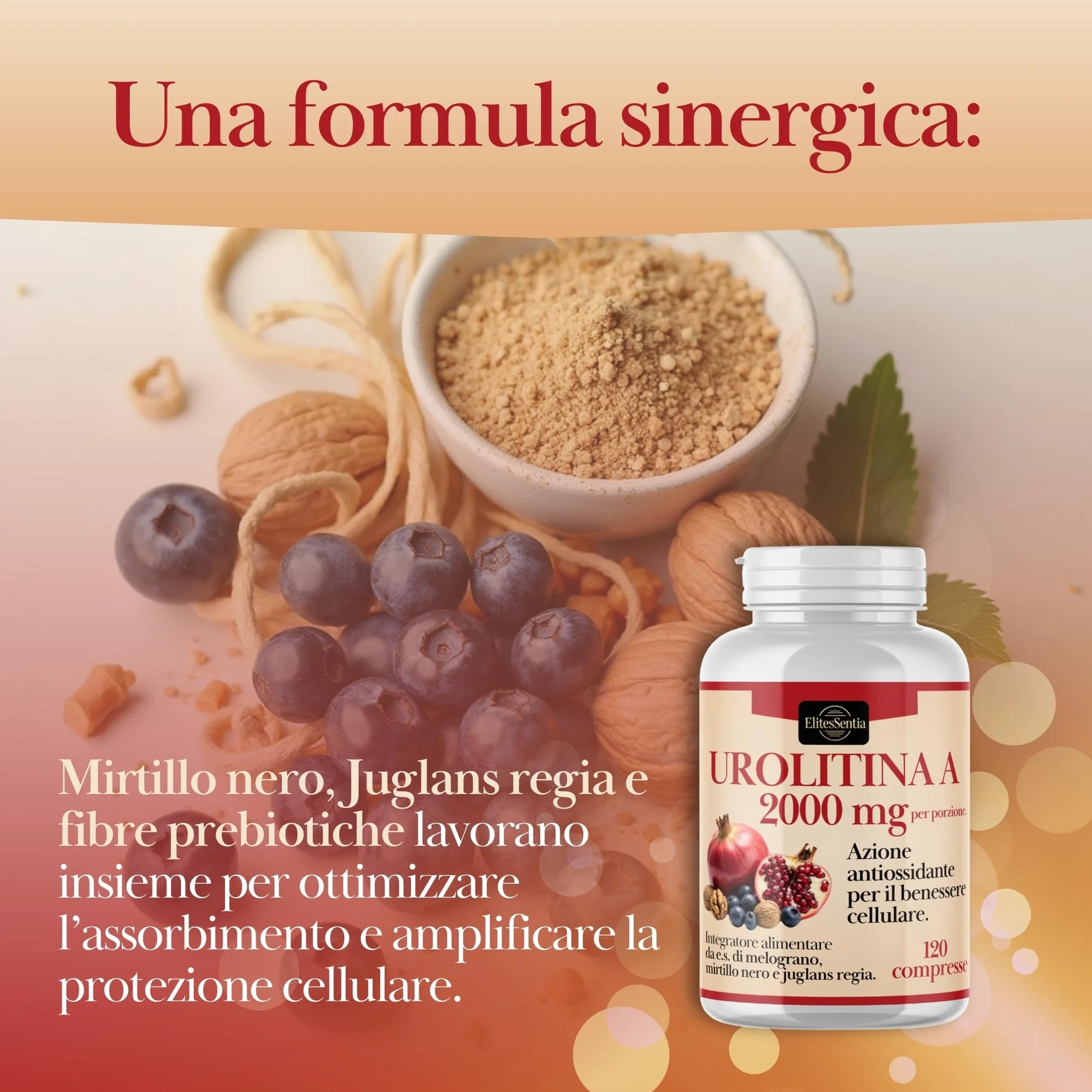 ElitesSentia Urolitina A Integratore 120 Compresse 2000 mg Melograno Juglans Regia Mirtillo Nero