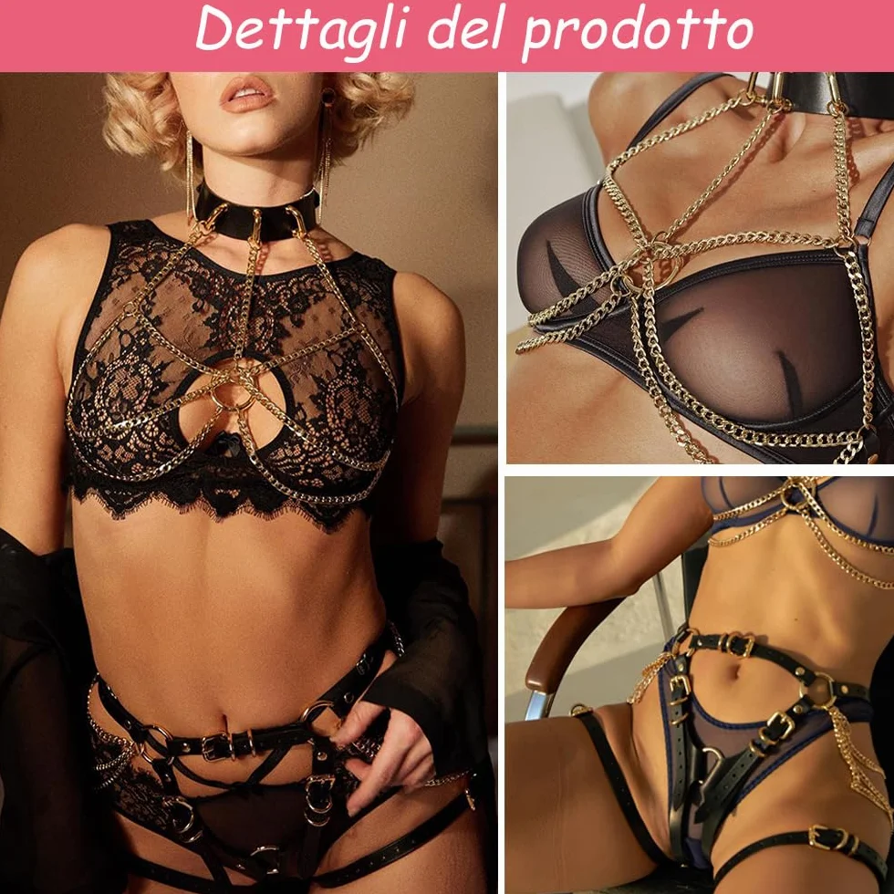 Set Bondage Lingerie BDSM Donna Reggiseno in Pelle Corpo Regolabile 2 Pezzi Completo Intimo Sexy